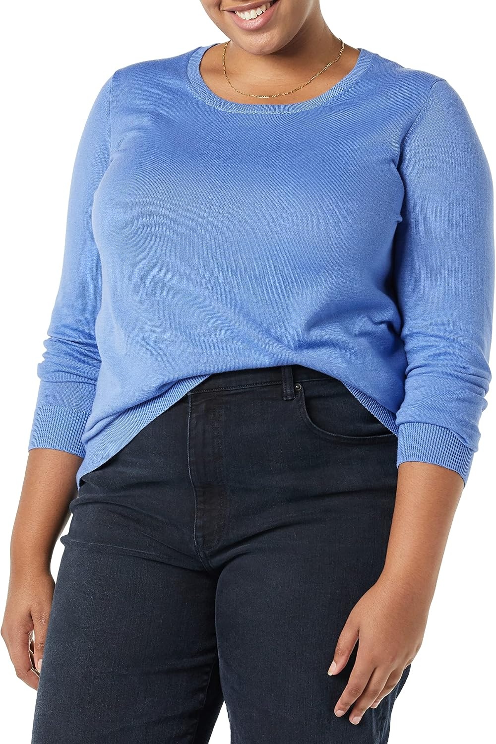 image:imageAmazon Essentials Womens LongSleeve Lightweight Crewneck Sweater Flattering Available in Plus SizeBlue