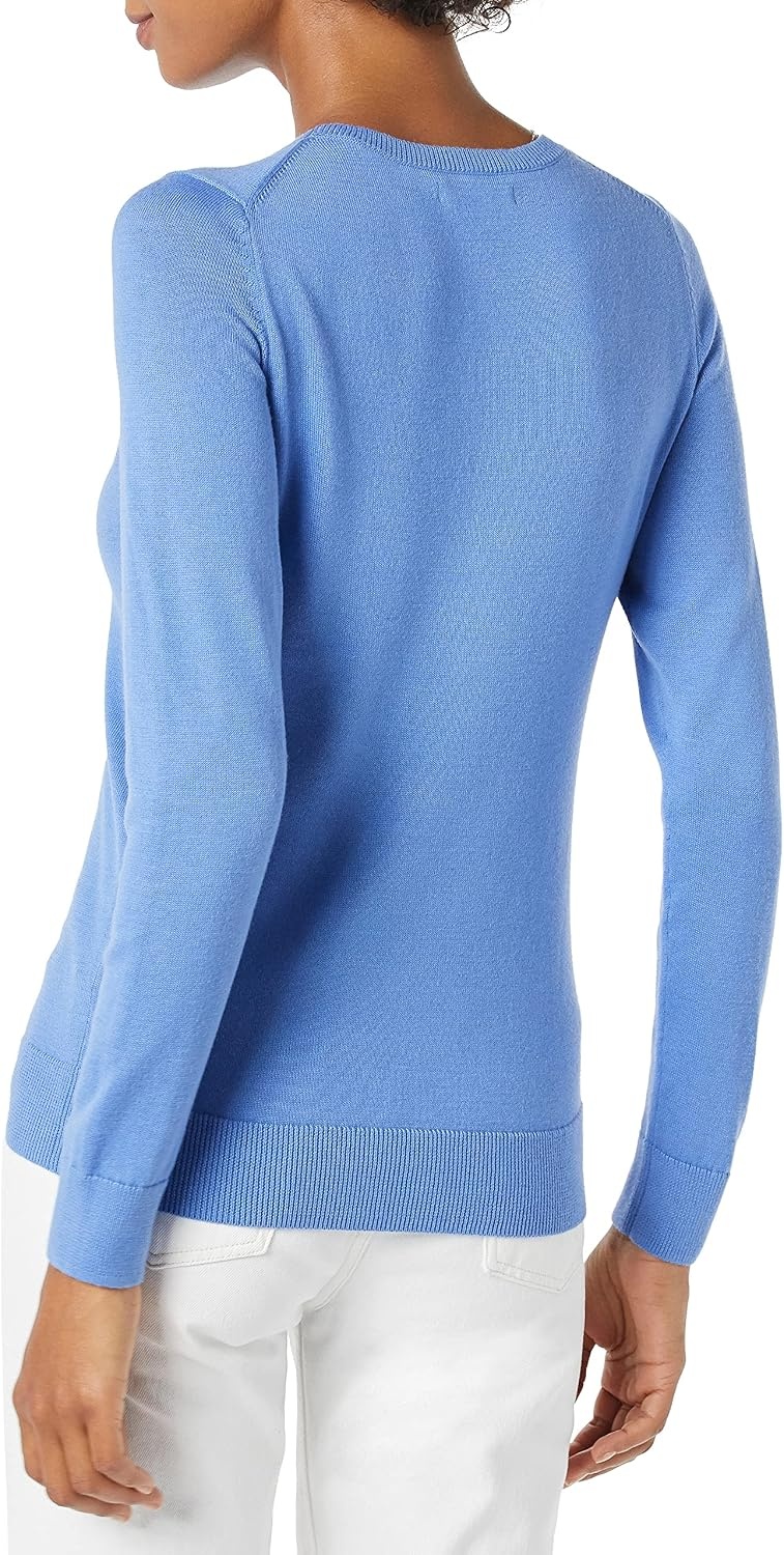 image:imageAmazon Essentials Womens LongSleeve Lightweight Crewneck Sweater Flattering Available in Plus SizeBlue