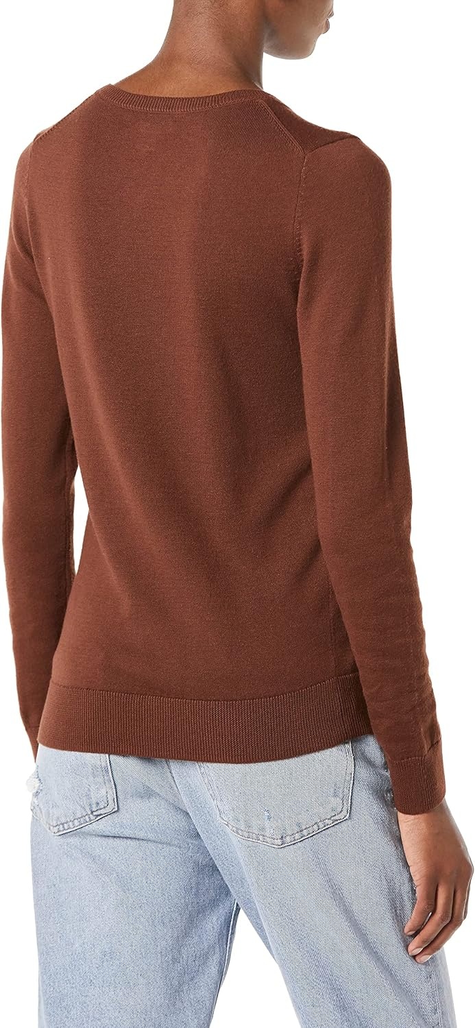 image:imageAmazon Essentials Womens LongSleeve Lightweight Crewneck Sweater Flattering Available in Plus SizeBrown