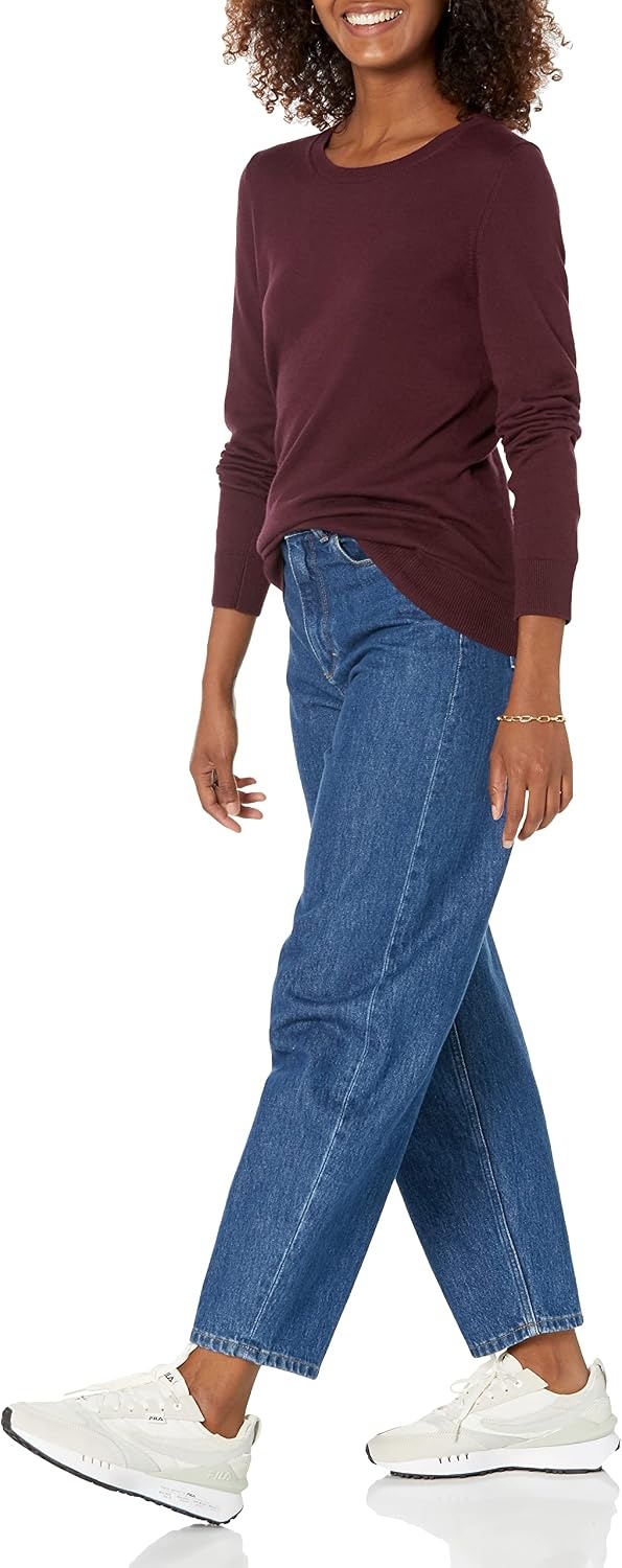 image:imageAmazon Essentials Womens LongSleeve Lightweight Crewneck Sweater Flattering Available in Plus SizeBurgundy