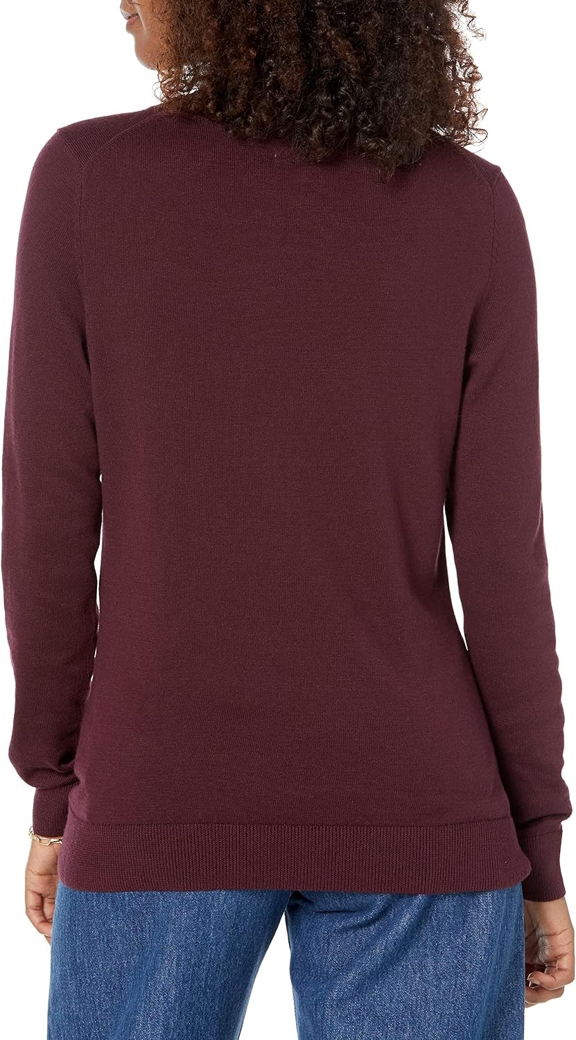 image:imageAmazon Essentials Womens LongSleeve Lightweight Crewneck Sweater Flattering Available in Plus SizeBurgundy