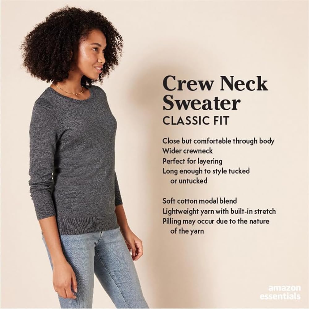 image:imageAmazon Essentials Womens LongSleeve Lightweight Crewneck Sweater Flattering Available in Plus SizeBurgundy Navy Rugby Stripe