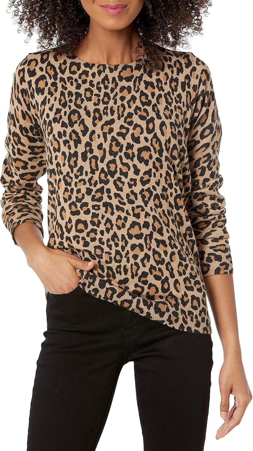 image:imageAmazon Essentials Womens LongSleeve Lightweight Crewneck Sweater Flattering Available in Plus SizeCamel Cheetah