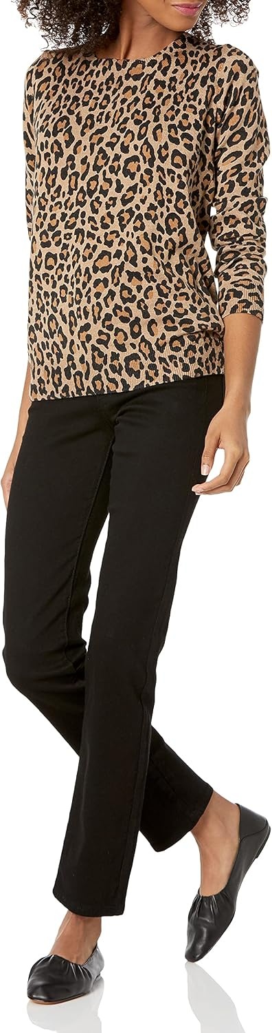 image:imageAmazon Essentials Womens LongSleeve Lightweight Crewneck Sweater Flattering Available in Plus SizeCamel Cheetah
