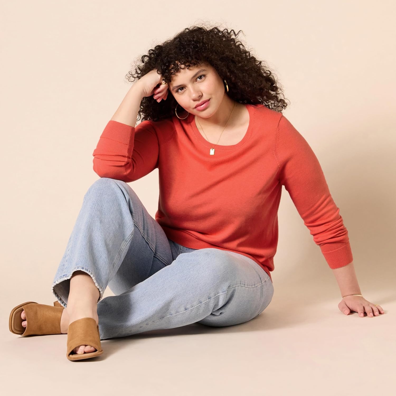 image:imageAmazon Essentials Womens LongSleeve Lightweight Crewneck Sweater Flattering Available in Plus SizeCoral Pink