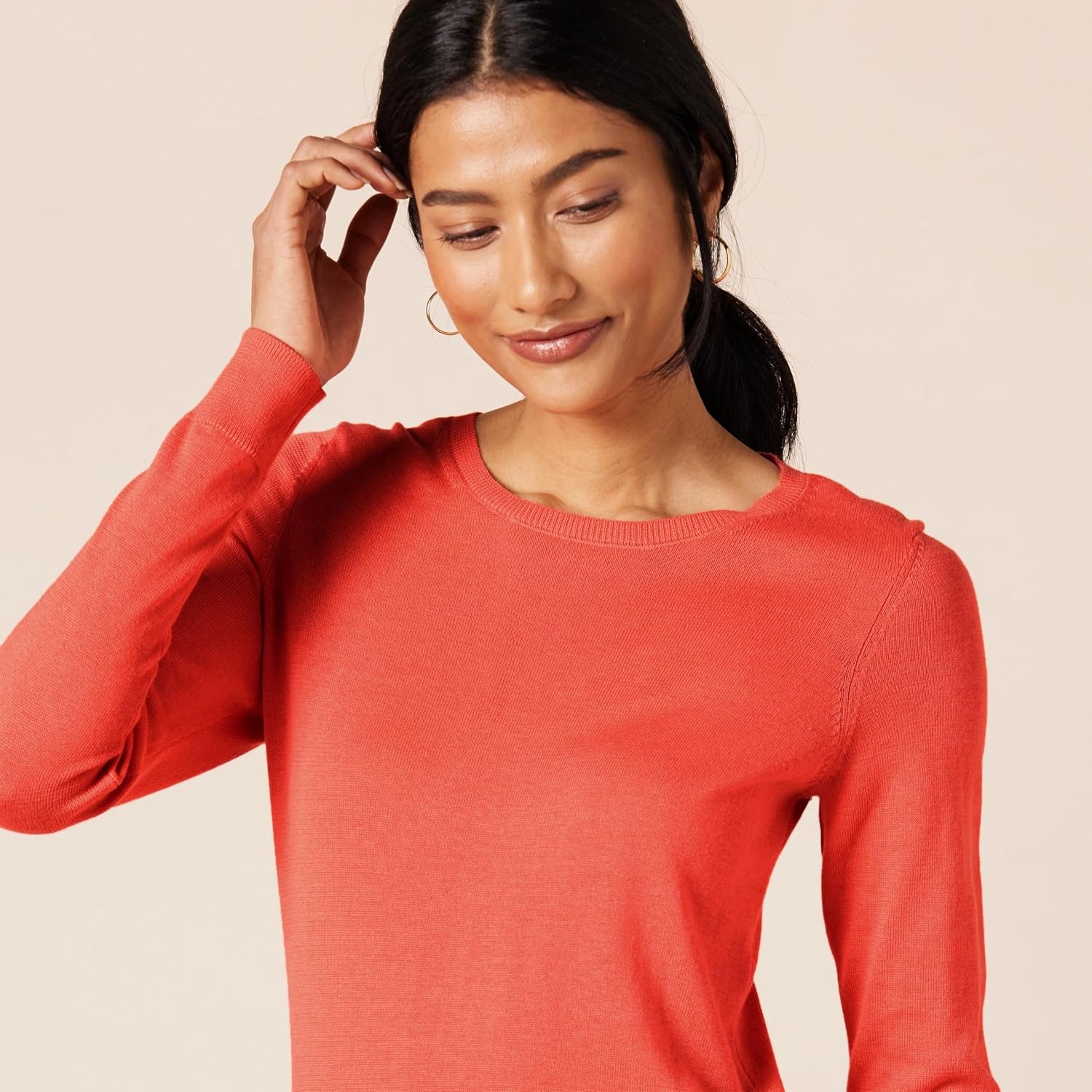 image:imageAmazon Essentials Womens LongSleeve Lightweight Crewneck Sweater Flattering Available in Plus SizeCoral Pink