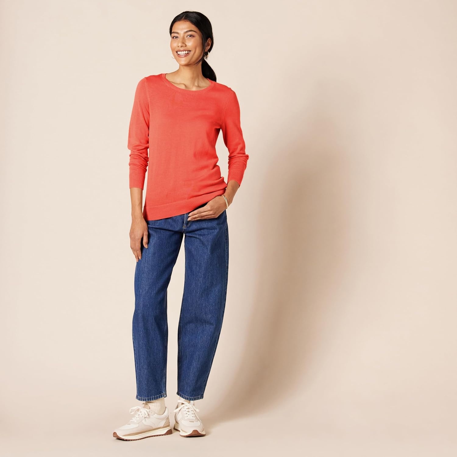 image:imageAmazon Essentials Womens LongSleeve Lightweight Crewneck Sweater Flattering Available in Plus SizeCoral Pink