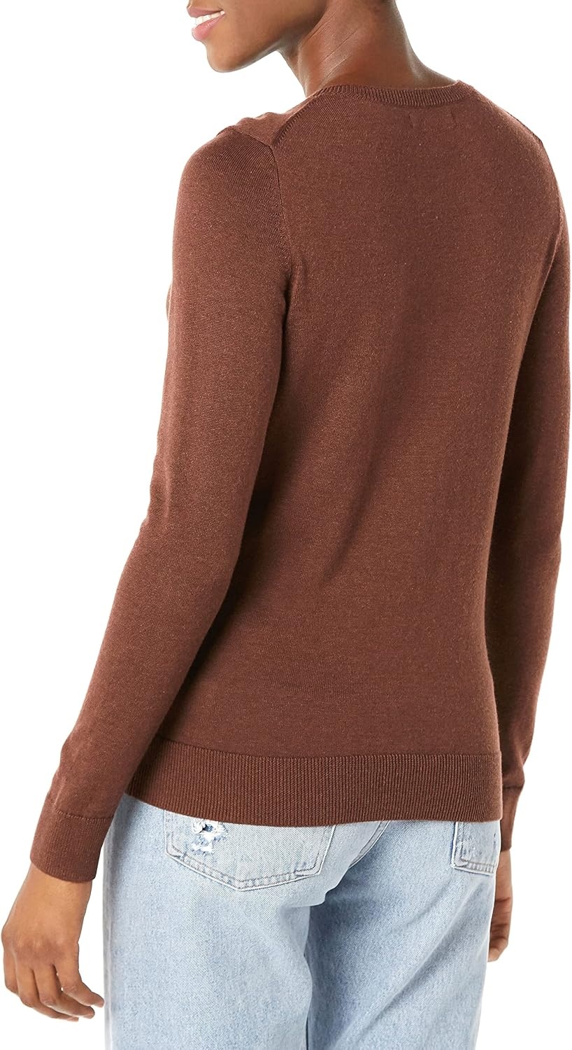 image:imageAmazon Essentials Womens LongSleeve Lightweight Crewneck Sweater Flattering Available in Plus SizeDark Chestnut Brown