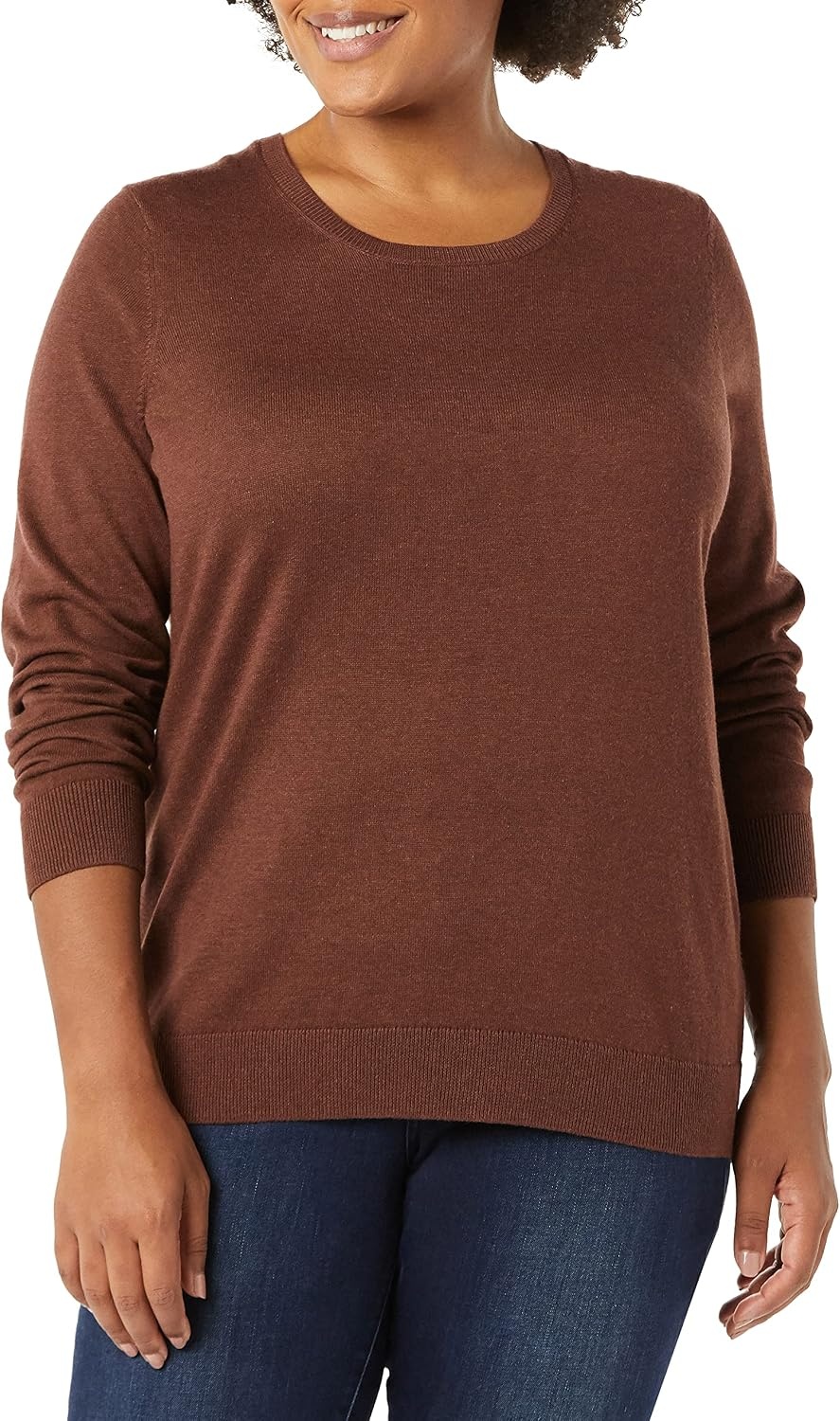 image:imageAmazon Essentials Womens LongSleeve Lightweight Crewneck Sweater Flattering Available in Plus SizeDark Chestnut Brown