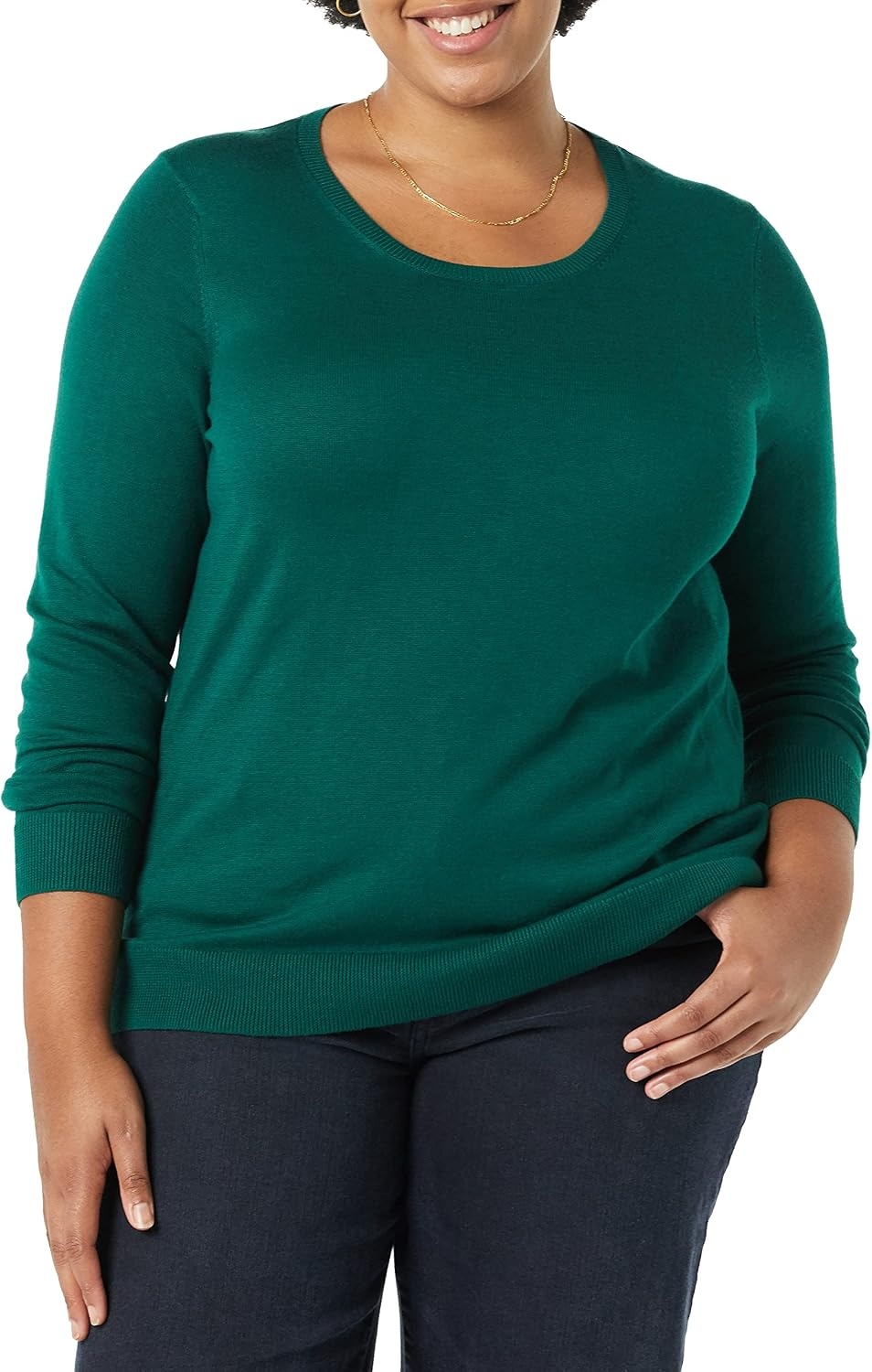 image:imageAmazon Essentials Womens LongSleeve Lightweight Crewneck Sweater Flattering Available in Plus SizeDark Green