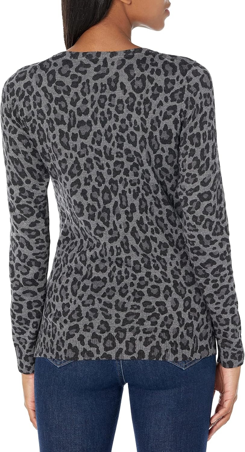 image:imageAmazon Essentials Womens LongSleeve Lightweight Crewneck Sweater Flattering Available in Plus SizeGrey Cheetah Print