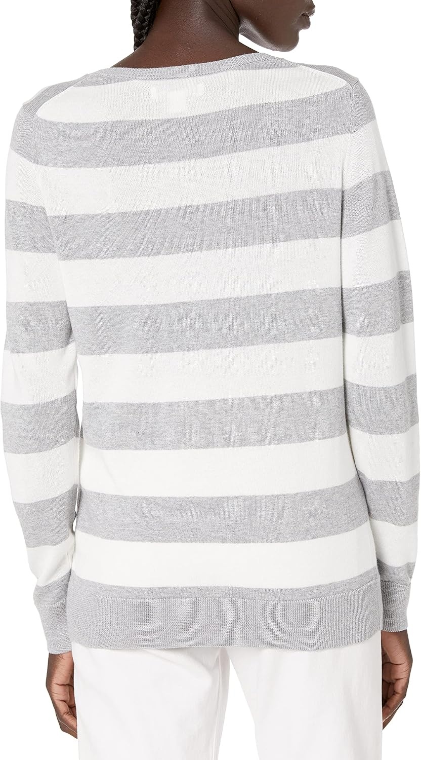 image:imageAmazon Essentials Womens LongSleeve Lightweight Crewneck Sweater Flattering Available in Plus SizeLight Grey Heather Stripe