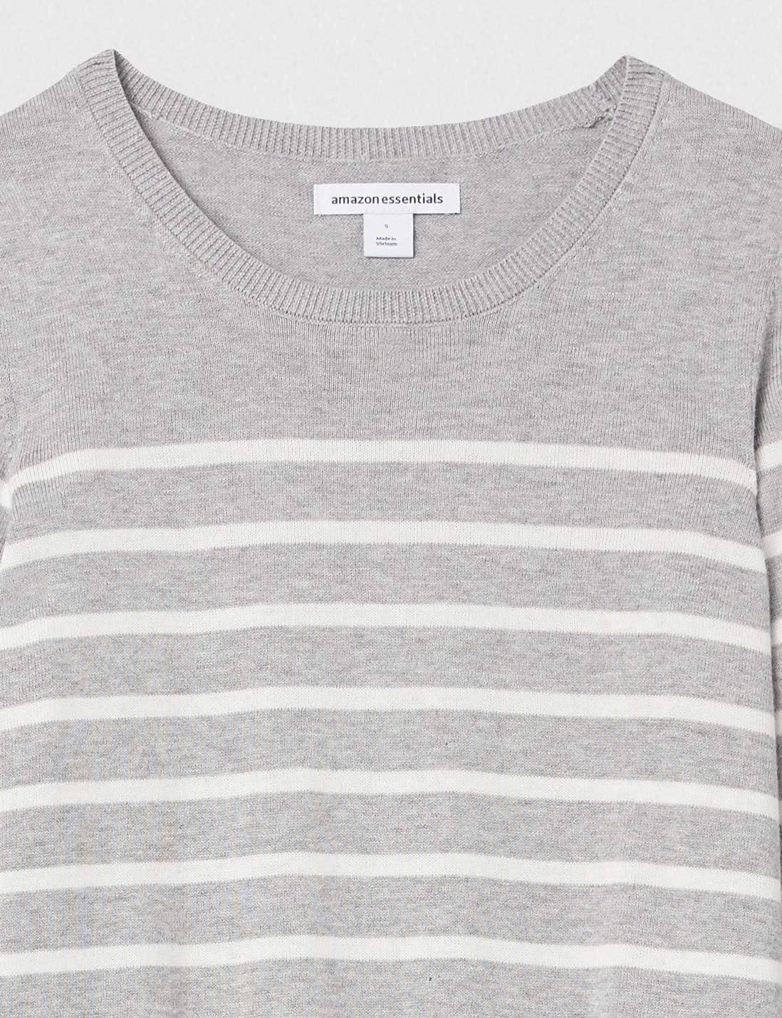 image:imageAmazon Essentials Womens LongSleeve Lightweight Crewneck Sweater Flattering Available in Plus SizeLight Grey Heather White Placed Stripe