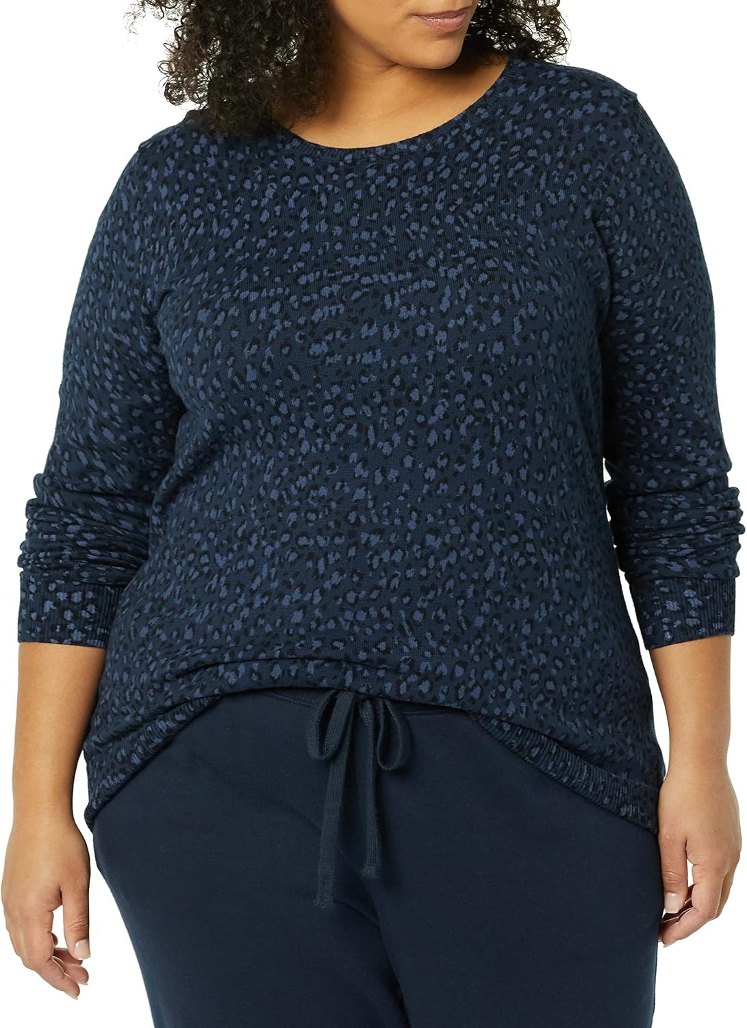 image:imageAmazon Essentials Womens LongSleeve Lightweight Crewneck Sweater Flattering Available in Plus SizeNavy Cheetah