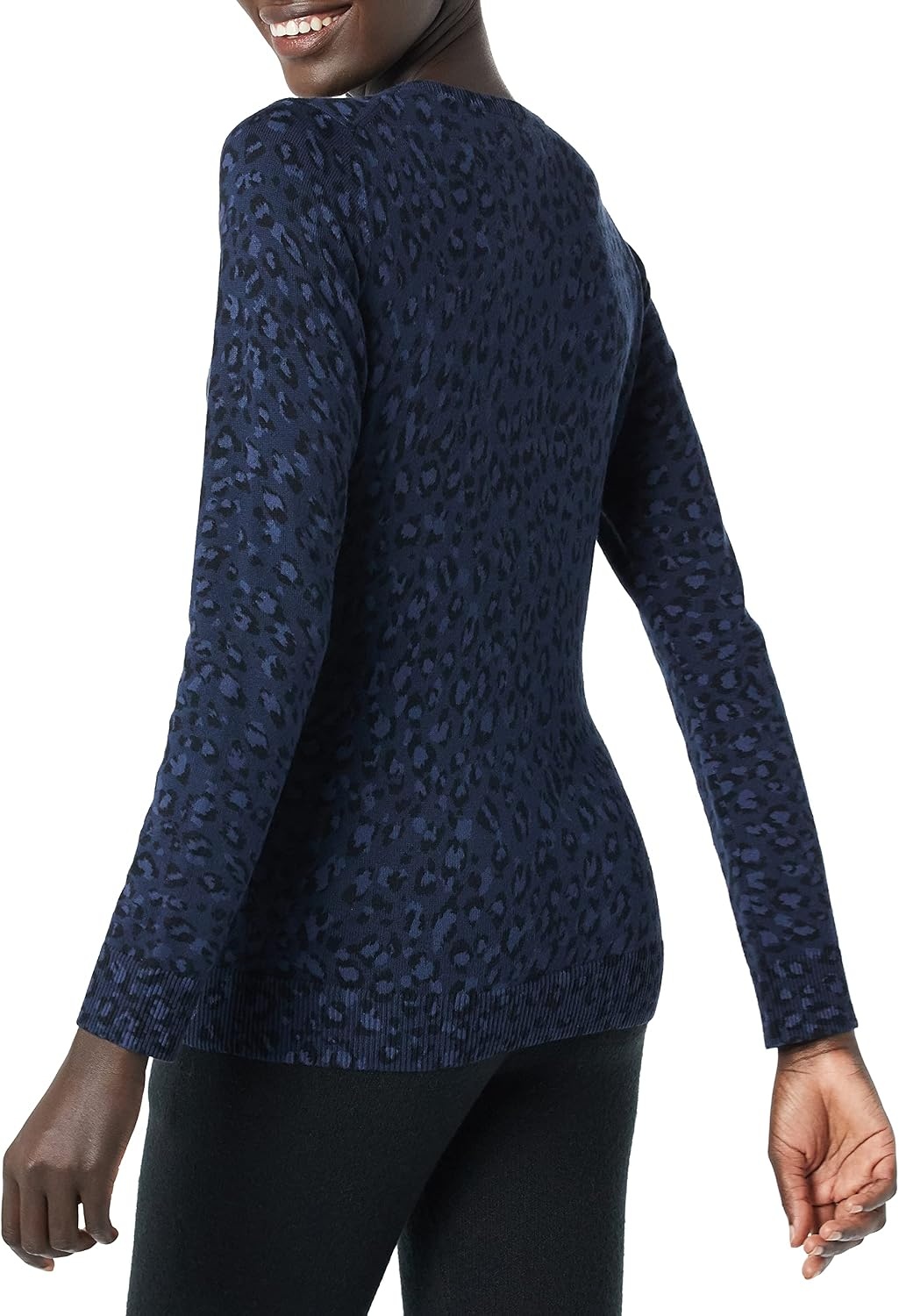 image:imageAmazon Essentials Womens LongSleeve Lightweight Crewneck Sweater Flattering Available in Plus SizeNavy Cheetah