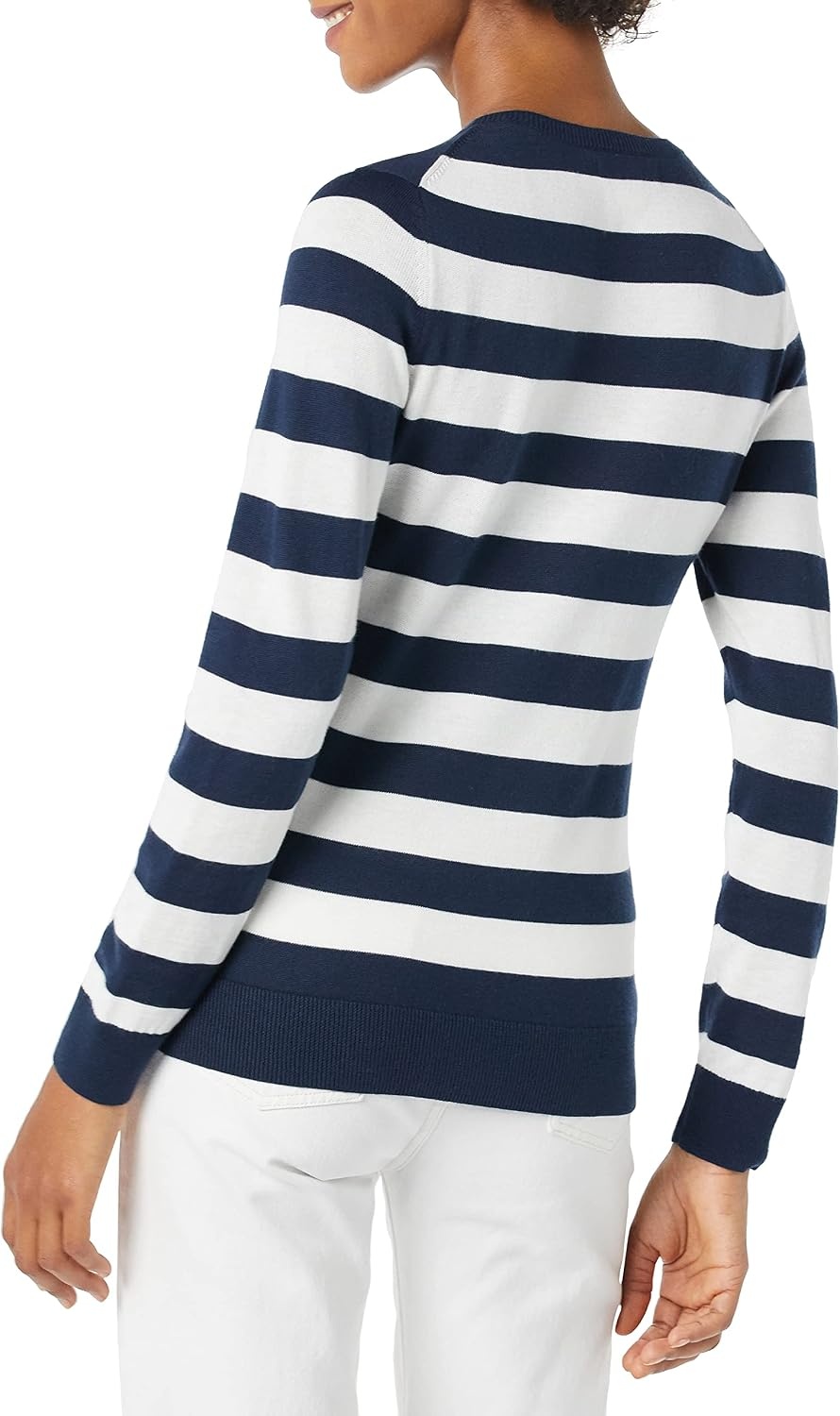 image:imageAmazon Essentials Womens LongSleeve Lightweight Crewneck Sweater Flattering Available in Plus SizeNavy White Rugby Stripe