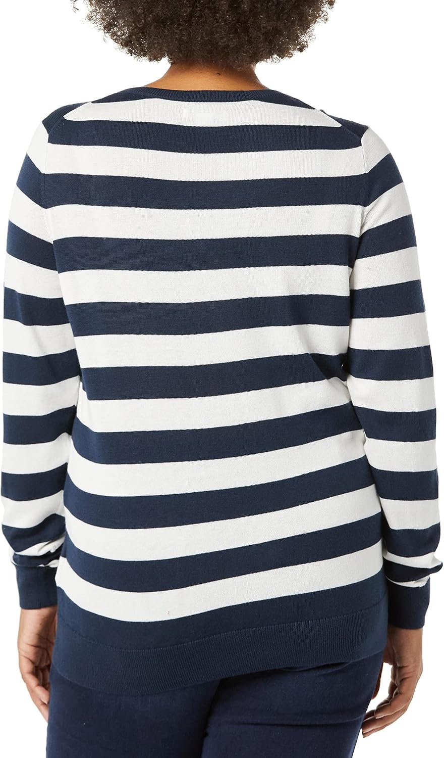 image:imageAmazon Essentials Womens LongSleeve Lightweight Crewneck Sweater Flattering Available in Plus SizeNavy White Rugby Stripe