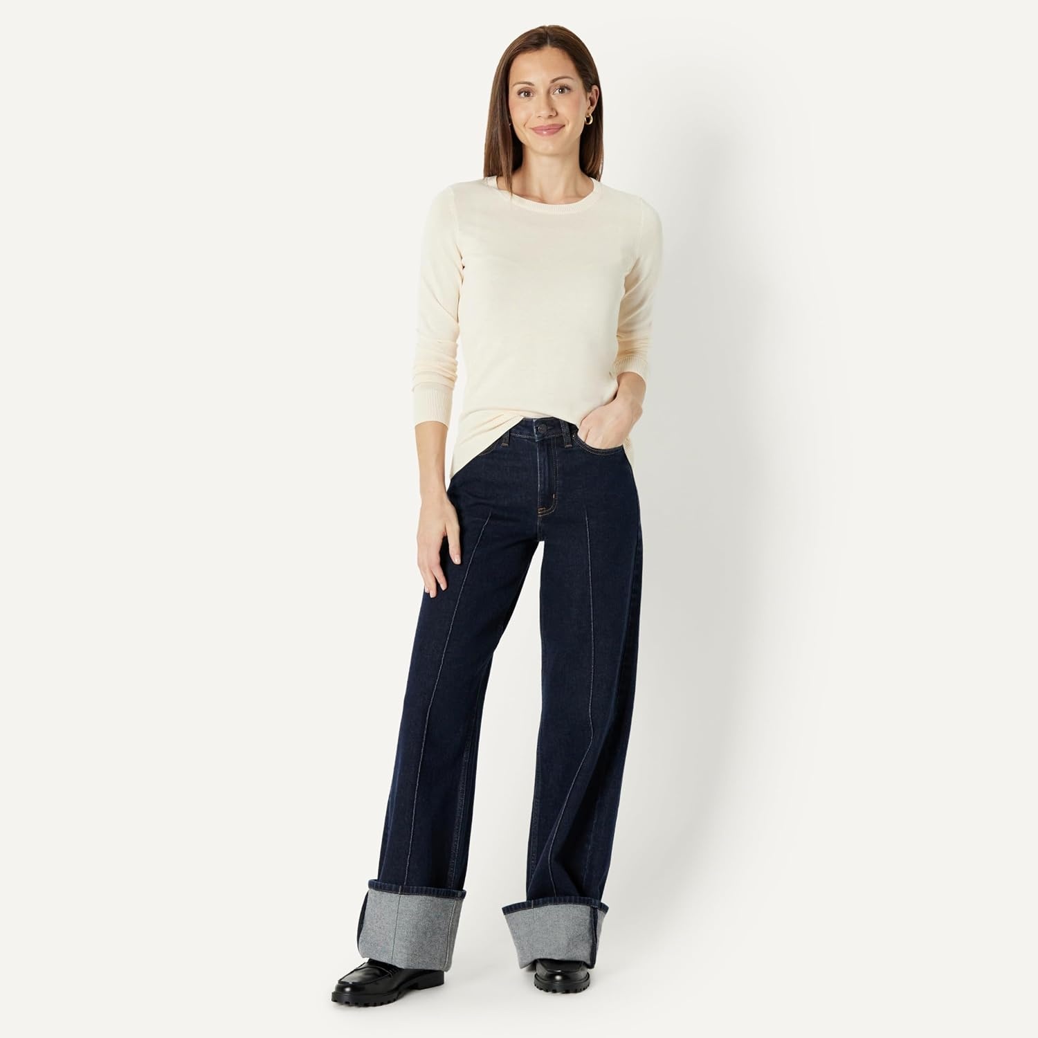 image:imageAmazon Essentials Womens LongSleeve Lightweight Crewneck Sweater Flattering Available in Plus SizePale Peach