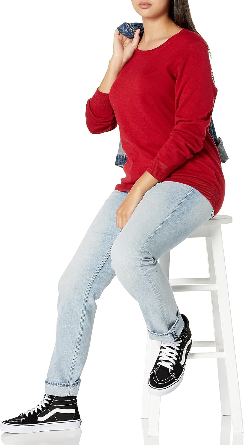 image:imageAmazon Essentials Womens LongSleeve Lightweight Crewneck Sweater Flattering Available in Plus SizeRed