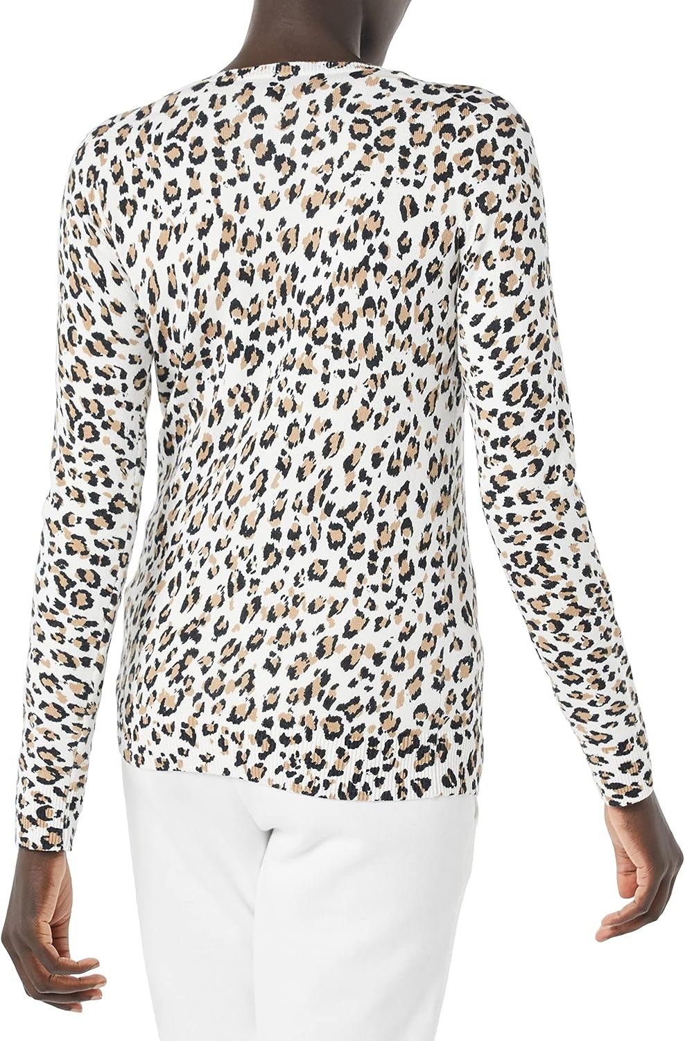image:imageAmazon Essentials Womens LongSleeve Lightweight Crewneck Sweater Flattering Available in Plus SizeWhite Cheetah Print
