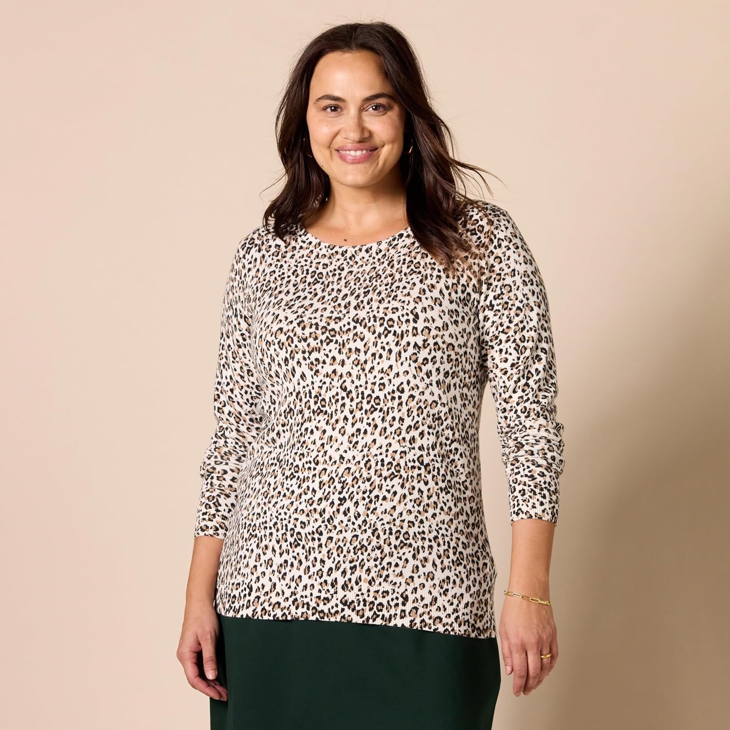 image:imageAmazon Essentials Womens LongSleeve Lightweight Crewneck Sweater Flattering Available in Plus SizeWhite Cheetah Print