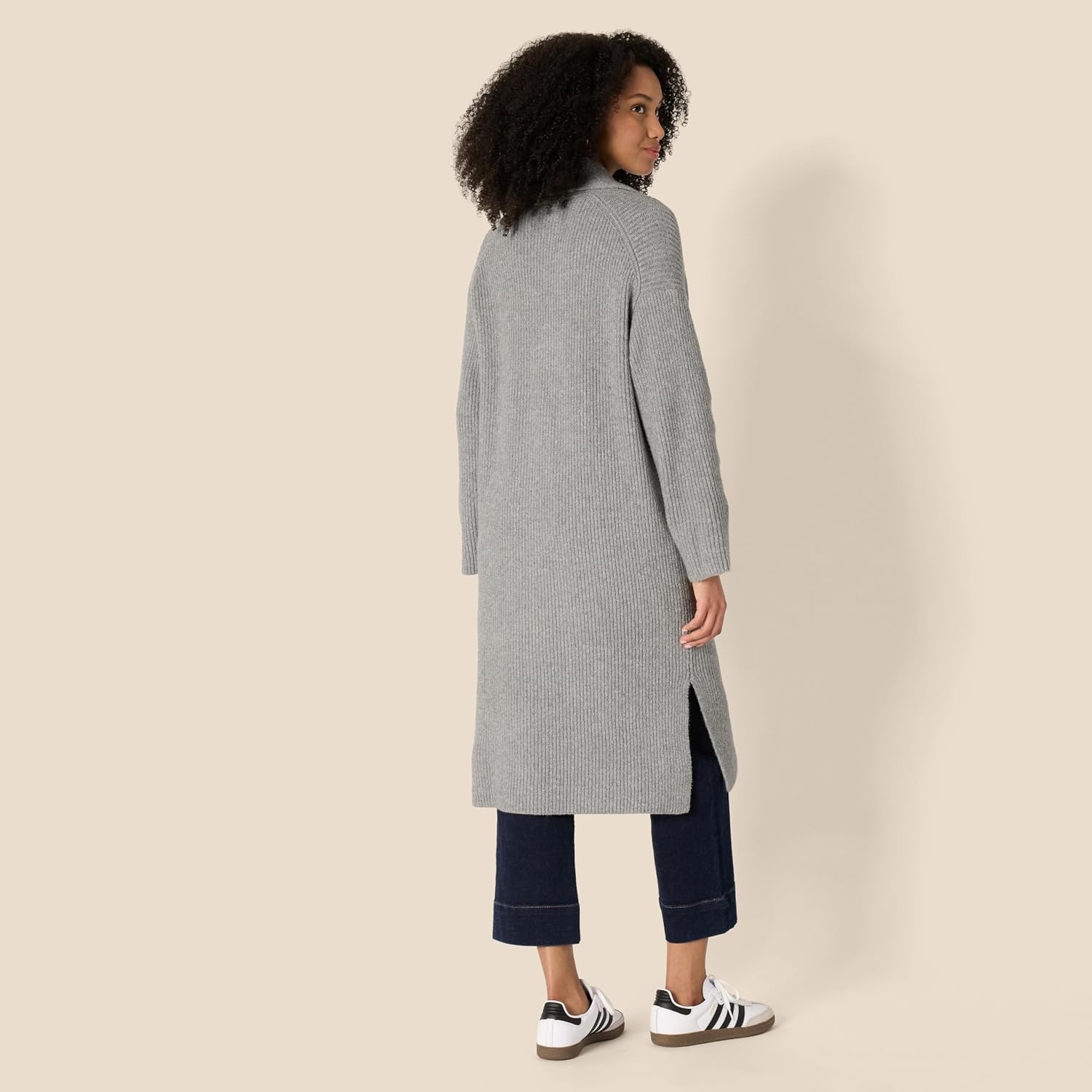 image:imageAmazon Essentials Womens OversizedFit Cotton Blend Heavyweight Texture Stitch Long Cardigan Sweater with PocketsMedium Grey Heather