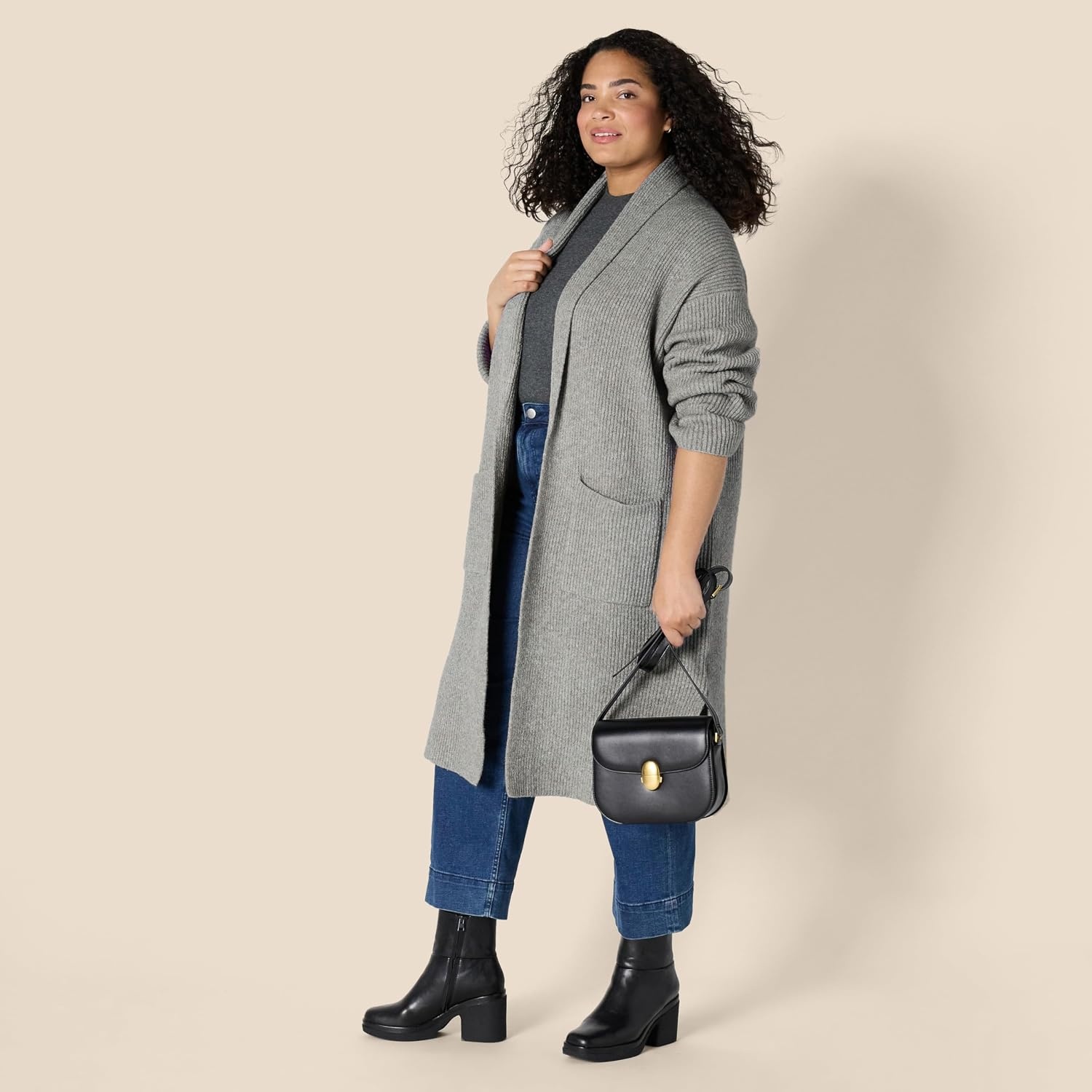 image:imageAmazon Essentials Womens OversizedFit Cotton Blend Heavyweight Texture Stitch Long Cardigan Sweater with PocketsMedium Grey Heather