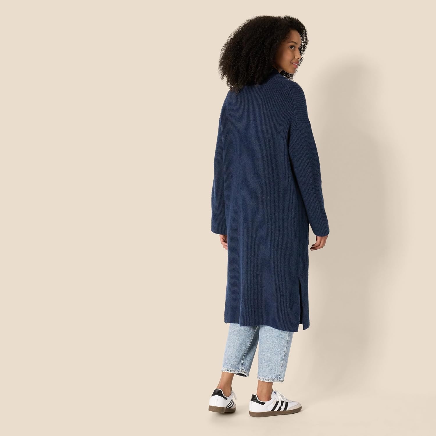 image:imageAmazon Essentials Womens OversizedFit Cotton Blend Heavyweight Texture Stitch Long Cardigan Sweater with PocketsNavy