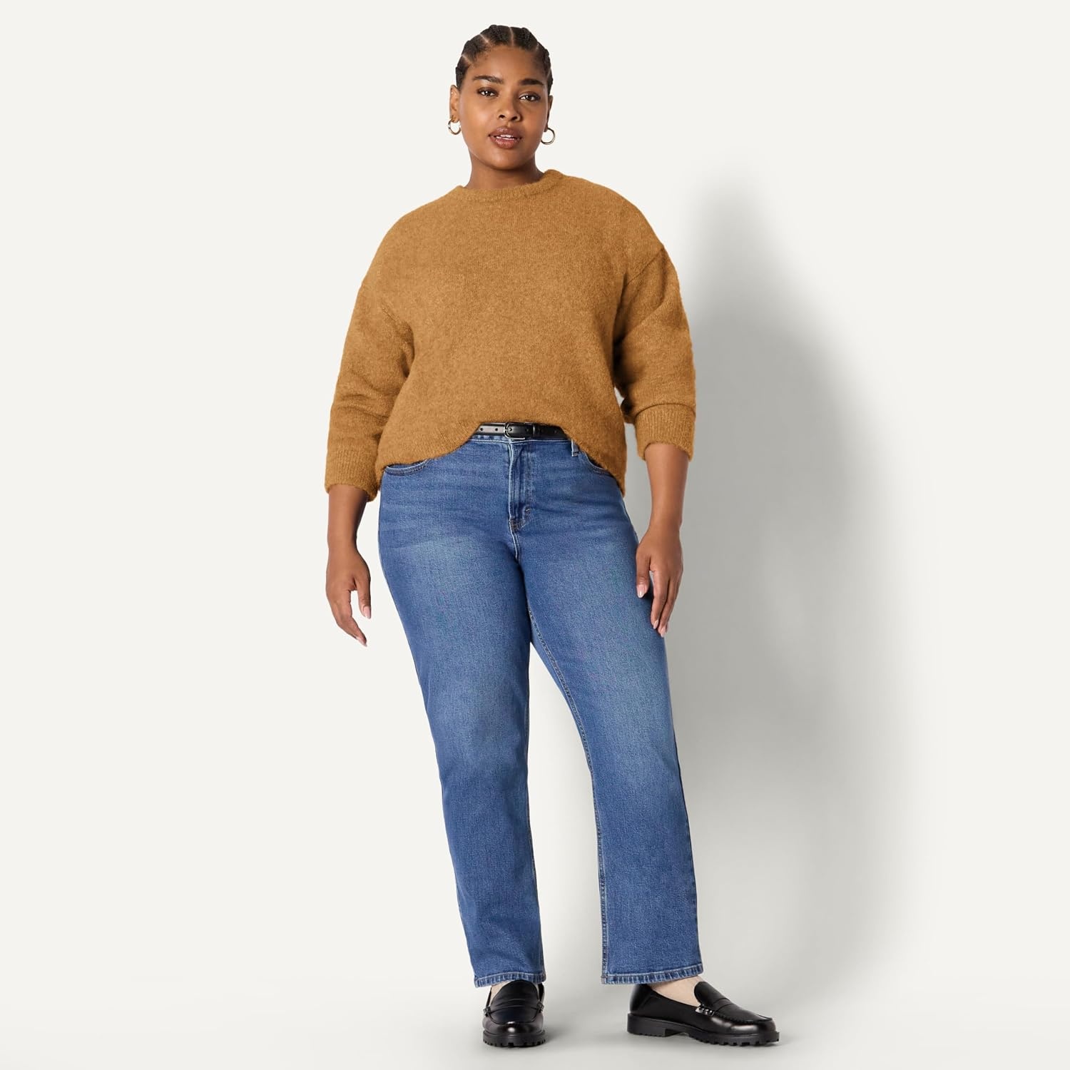 image:imageAmazon Essentials Womens OversizedFit Faux Mohair Crewneck SweaterCamel Heather
