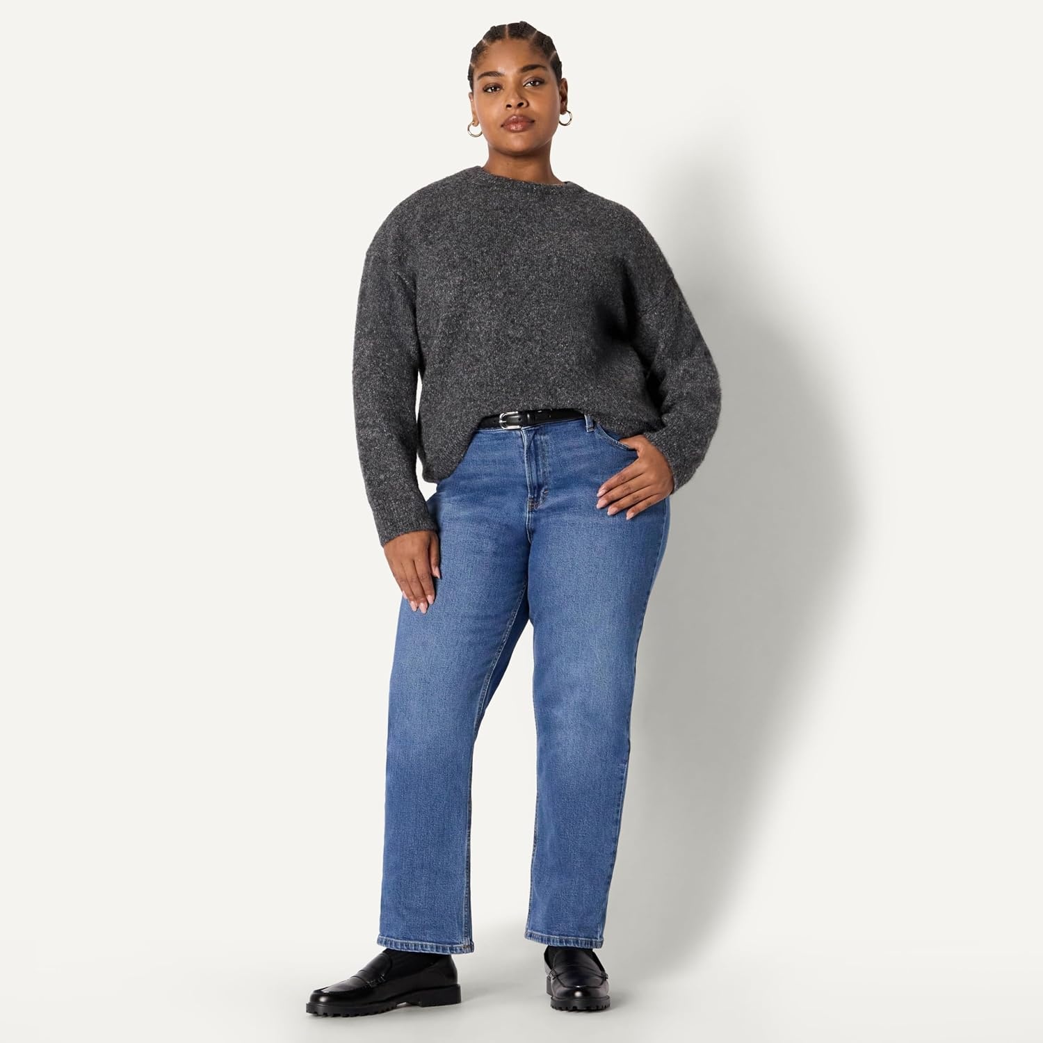 image:imageAmazon Essentials Womens OversizedFit Faux Mohair Crewneck SweaterCharcoal Heather