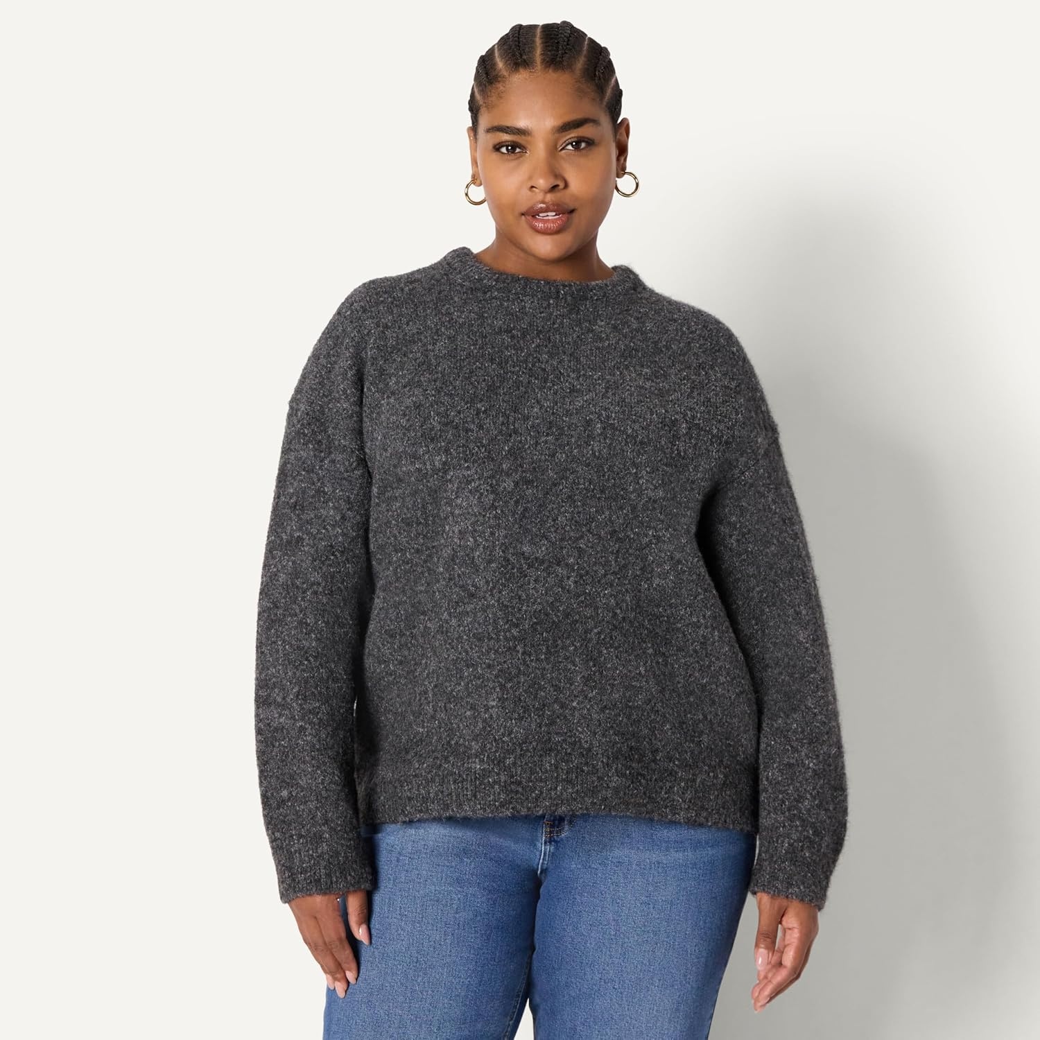 image:imageAmazon Essentials Womens OversizedFit Faux Mohair Crewneck SweaterCharcoal Heather