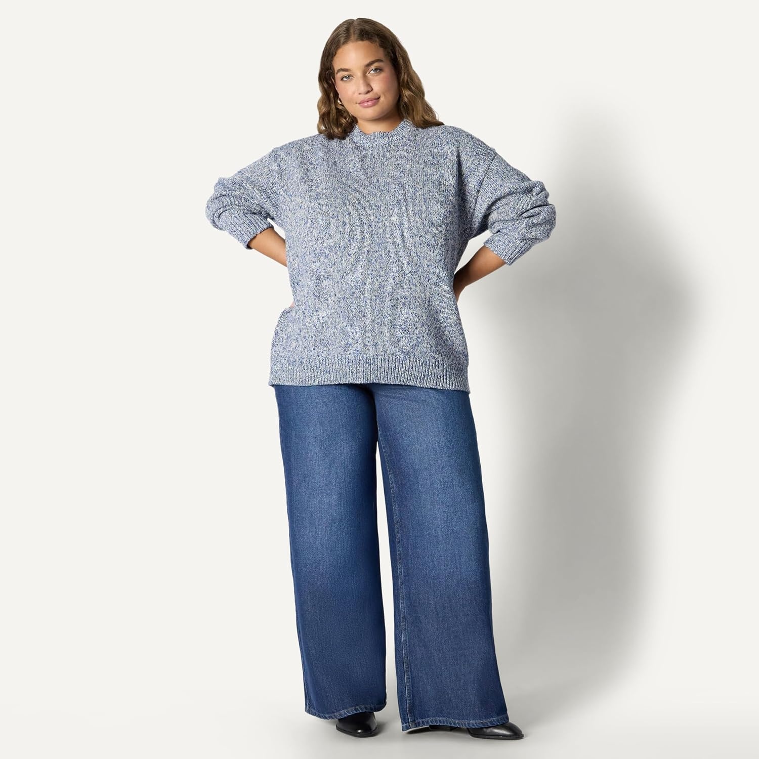 image:imageAmazon Essentials Womens OversizedFit Heavyweight Cotton Blend Crewneck Sweater MultiColor RibbedBright Blue Marl