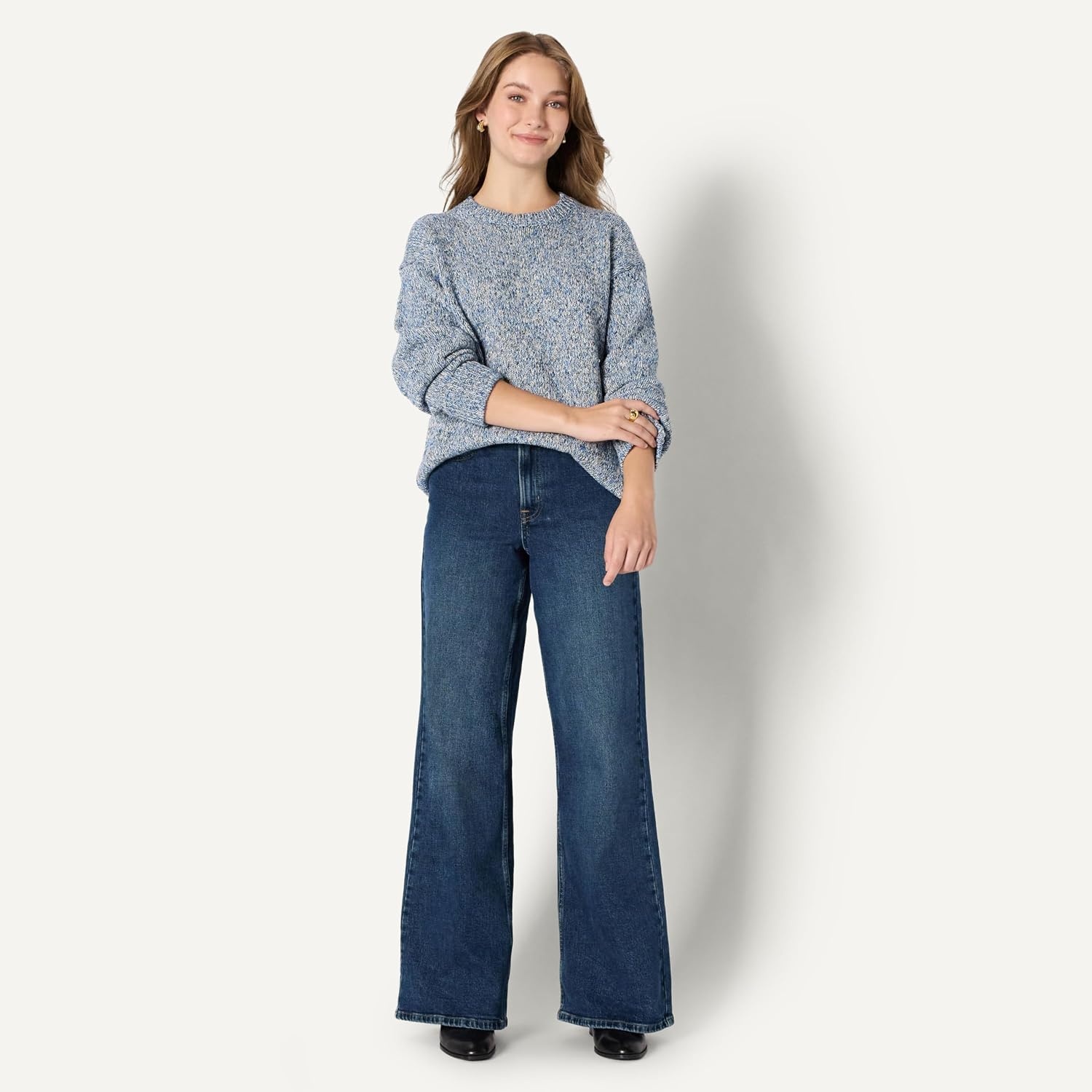 image:imageAmazon Essentials Womens OversizedFit Heavyweight Cotton Blend Crewneck Sweater MultiColor RibbedBright Blue Marl