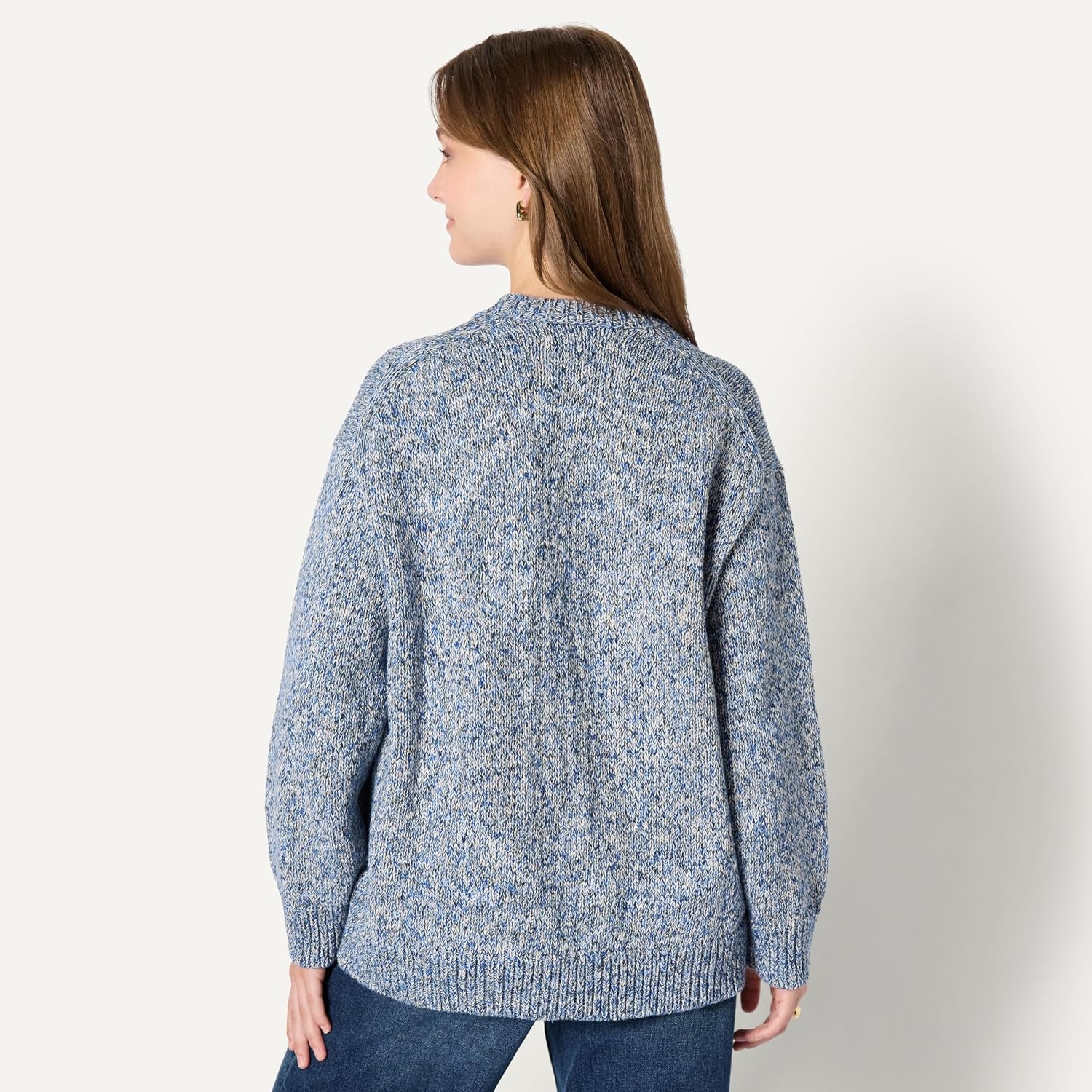 image:imageAmazon Essentials Womens OversizedFit Heavyweight Cotton Blend Crewneck Sweater MultiColor RibbedBright Blue Marl