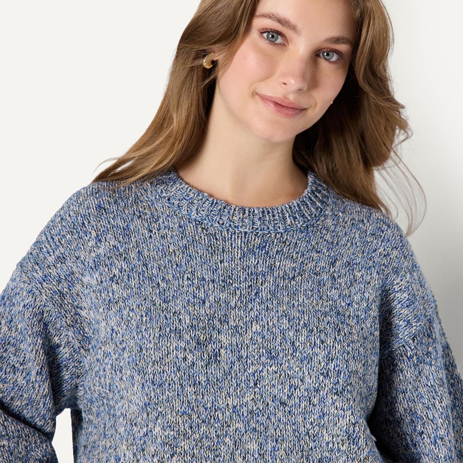 image:imageAmazon Essentials Womens OversizedFit Heavyweight Cotton Blend Crewneck Sweater MultiColor RibbedBright Blue Marl