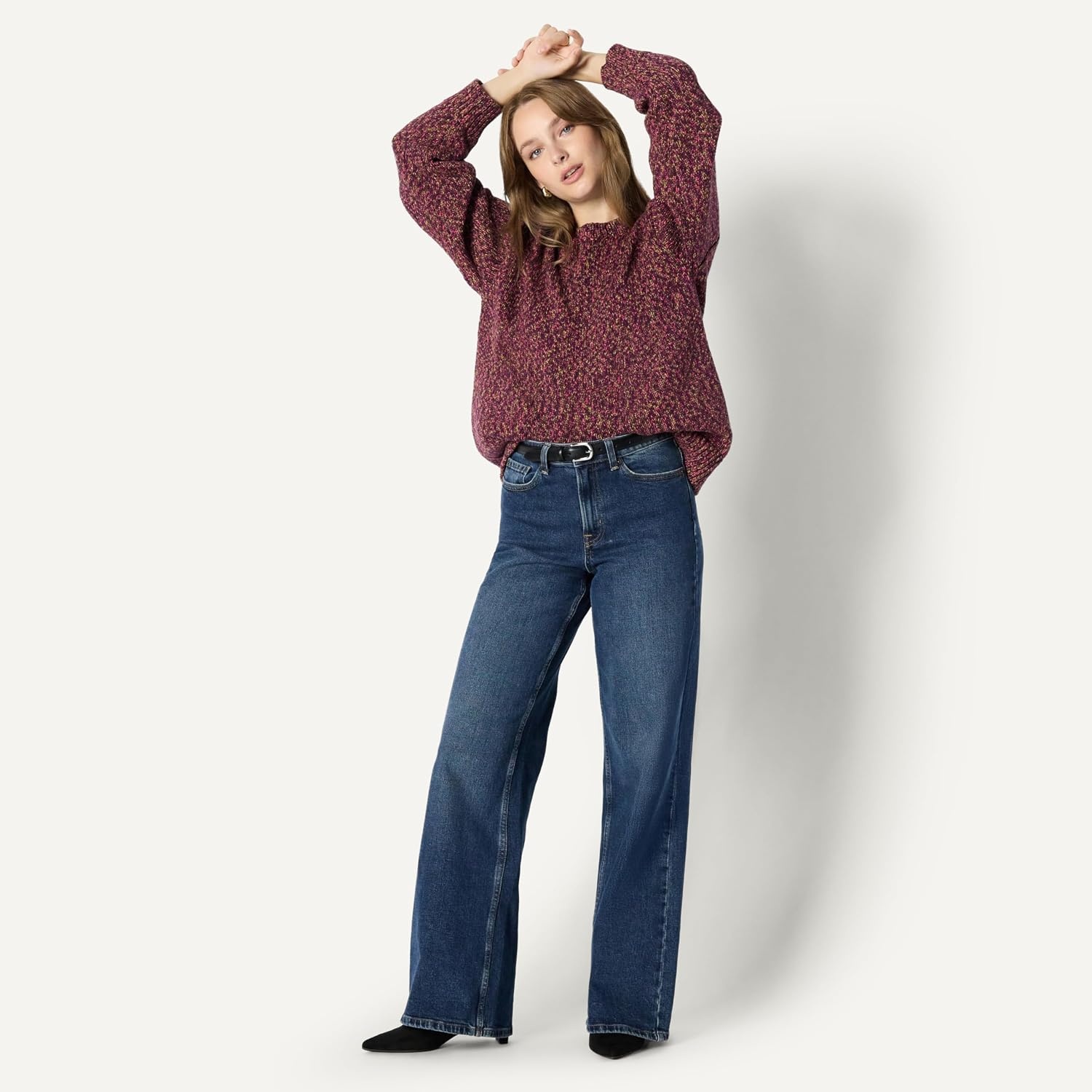 image:imageAmazon Essentials Womens OversizedFit Heavyweight Cotton Blend Crewneck Sweater MultiColor RibbedBurgundy Marl