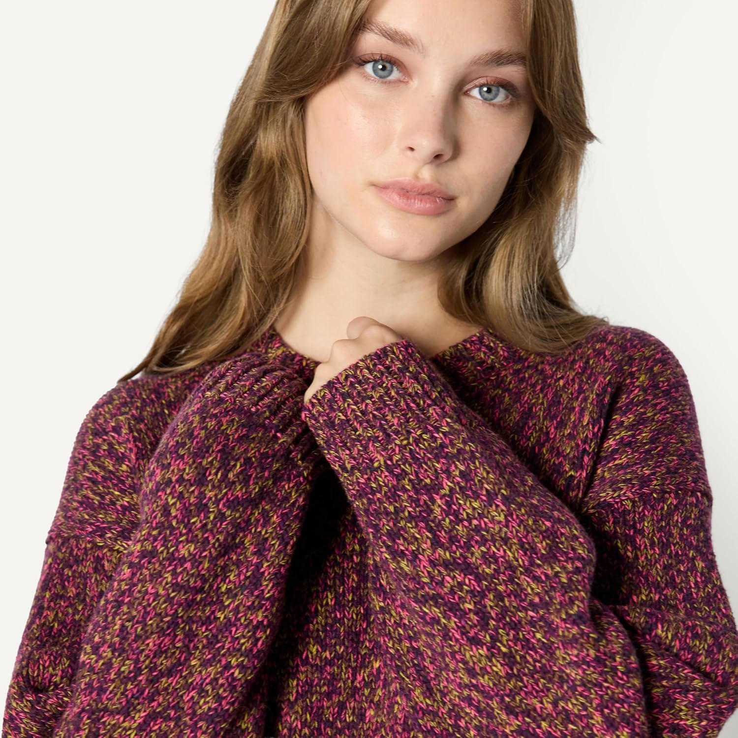 image:imageAmazon Essentials Womens OversizedFit Heavyweight Cotton Blend Crewneck Sweater MultiColor RibbedBurgundy Marl