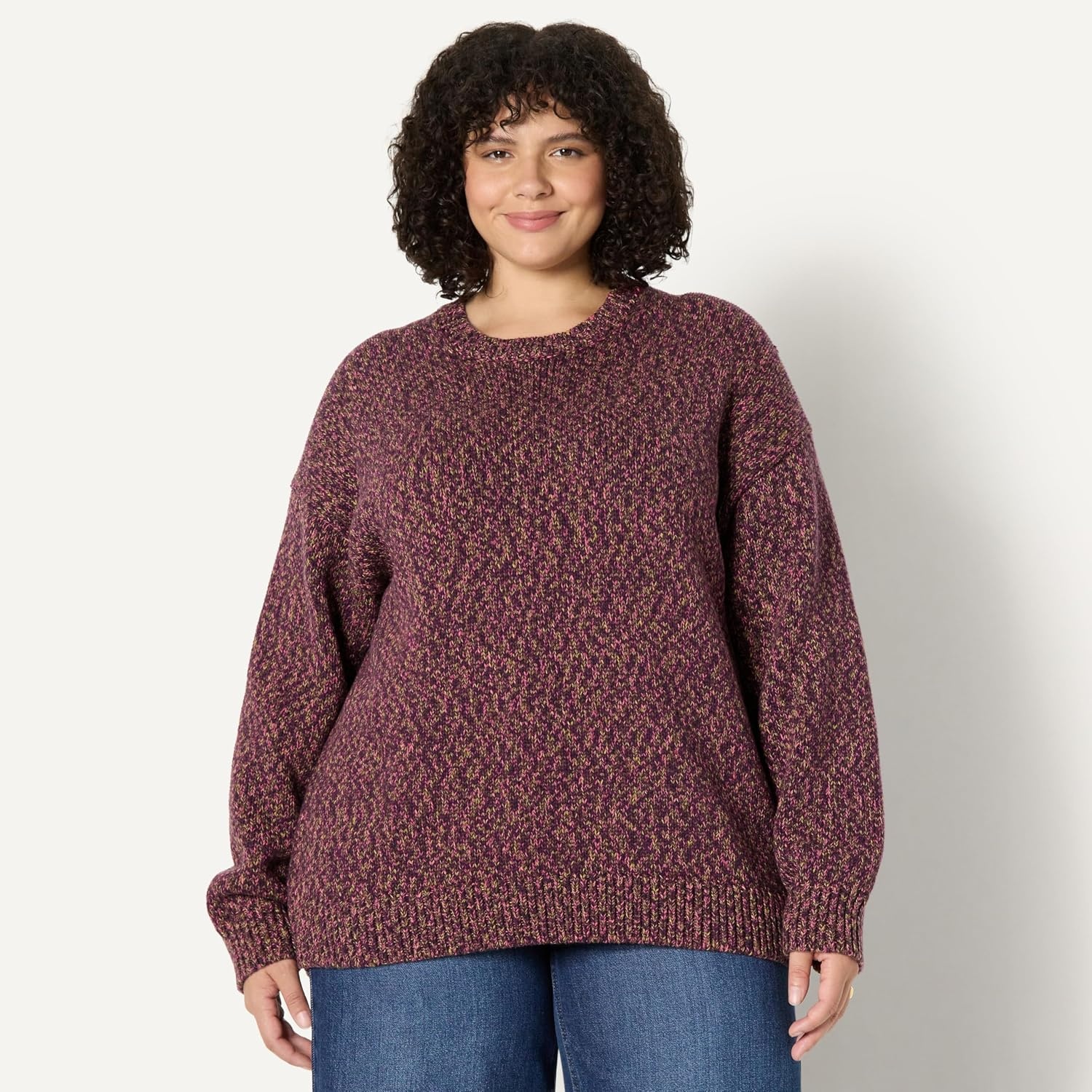 image:imageAmazon Essentials Womens OversizedFit Heavyweight Cotton Blend Crewneck Sweater MultiColor RibbedBurgundy Marl