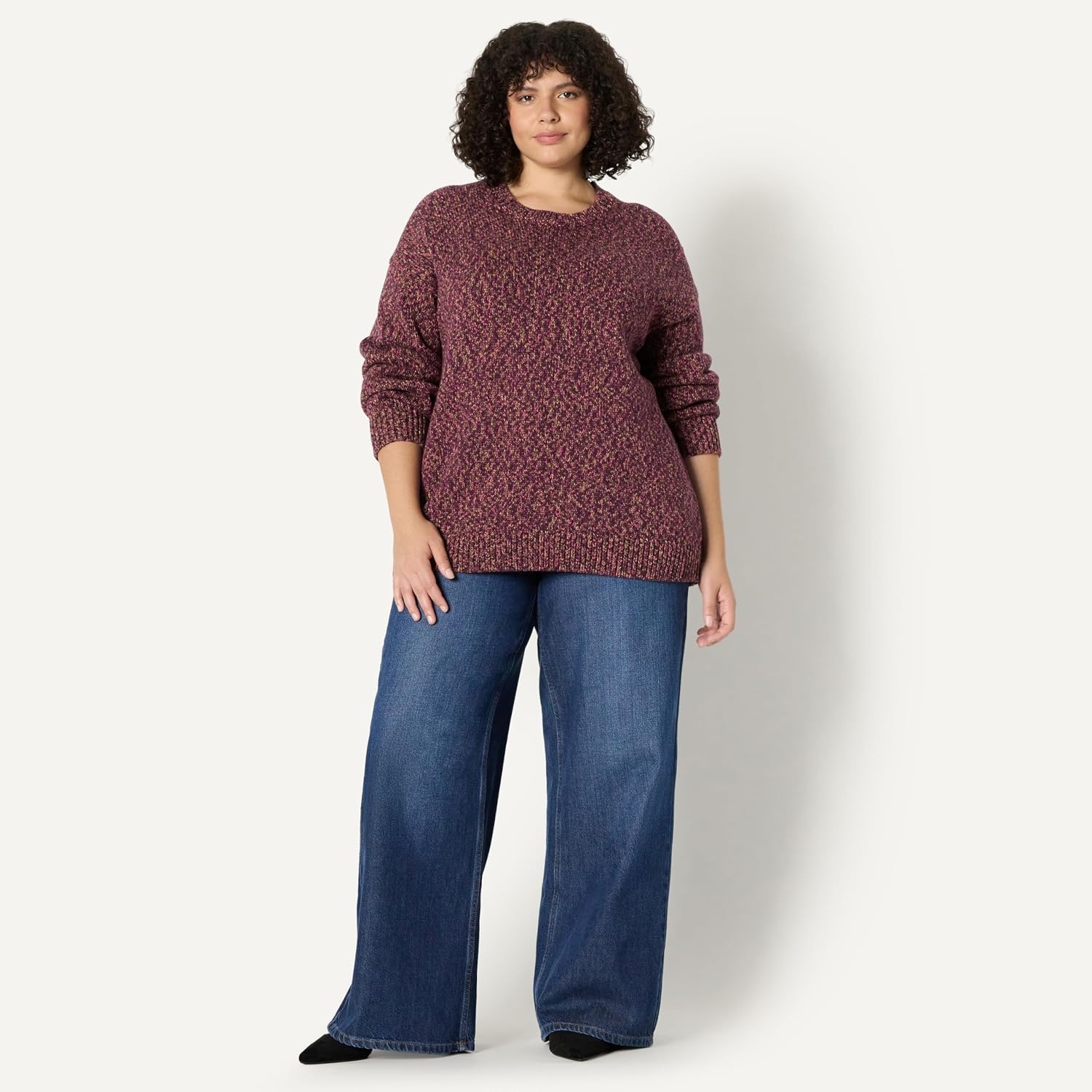 image:imageAmazon Essentials Womens OversizedFit Heavyweight Cotton Blend Crewneck Sweater MultiColor RibbedBurgundy Marl
