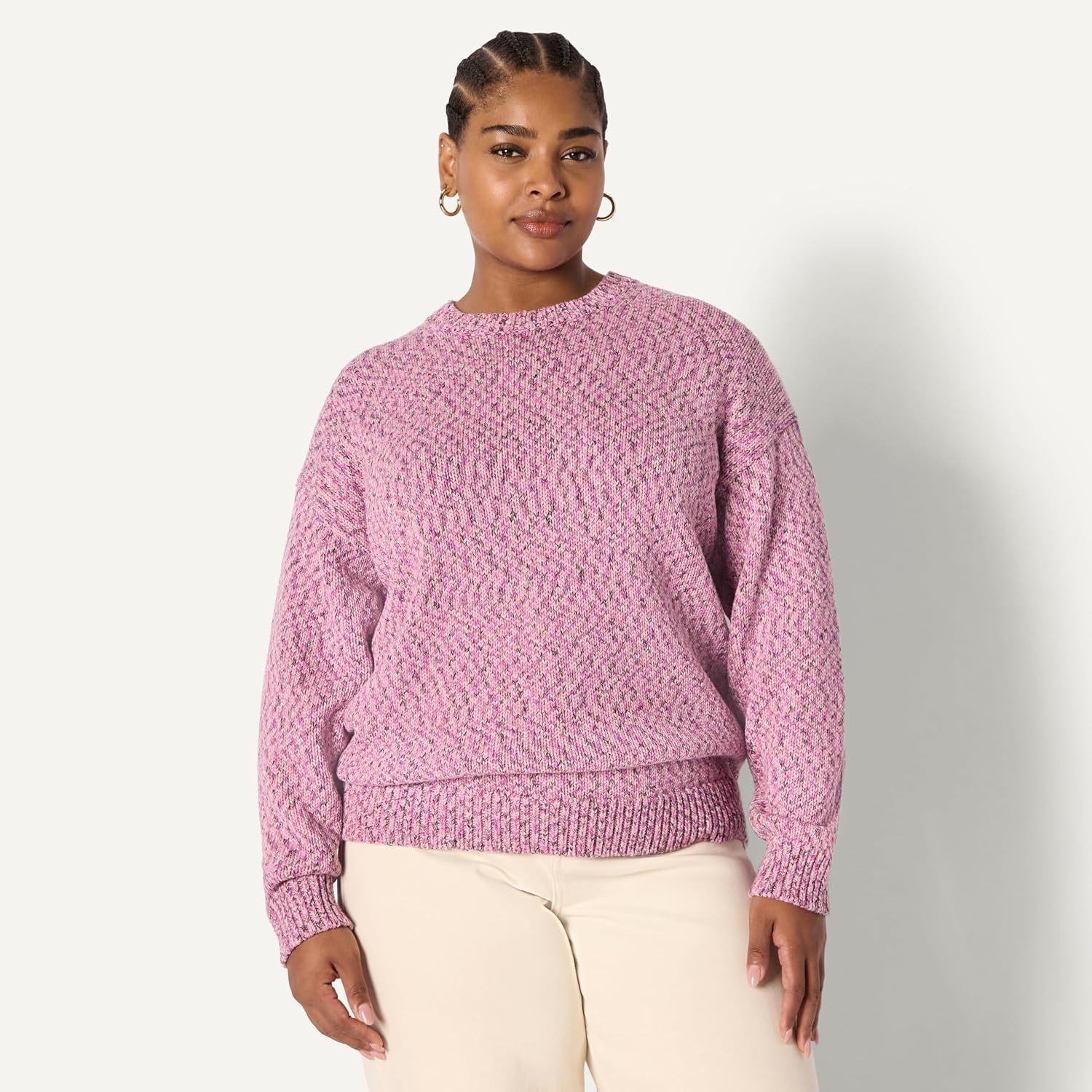 image:imageAmazon Essentials Womens OversizedFit Heavyweight Cotton Blend Crewneck Sweater MultiColor RibbedFuchsia Marl