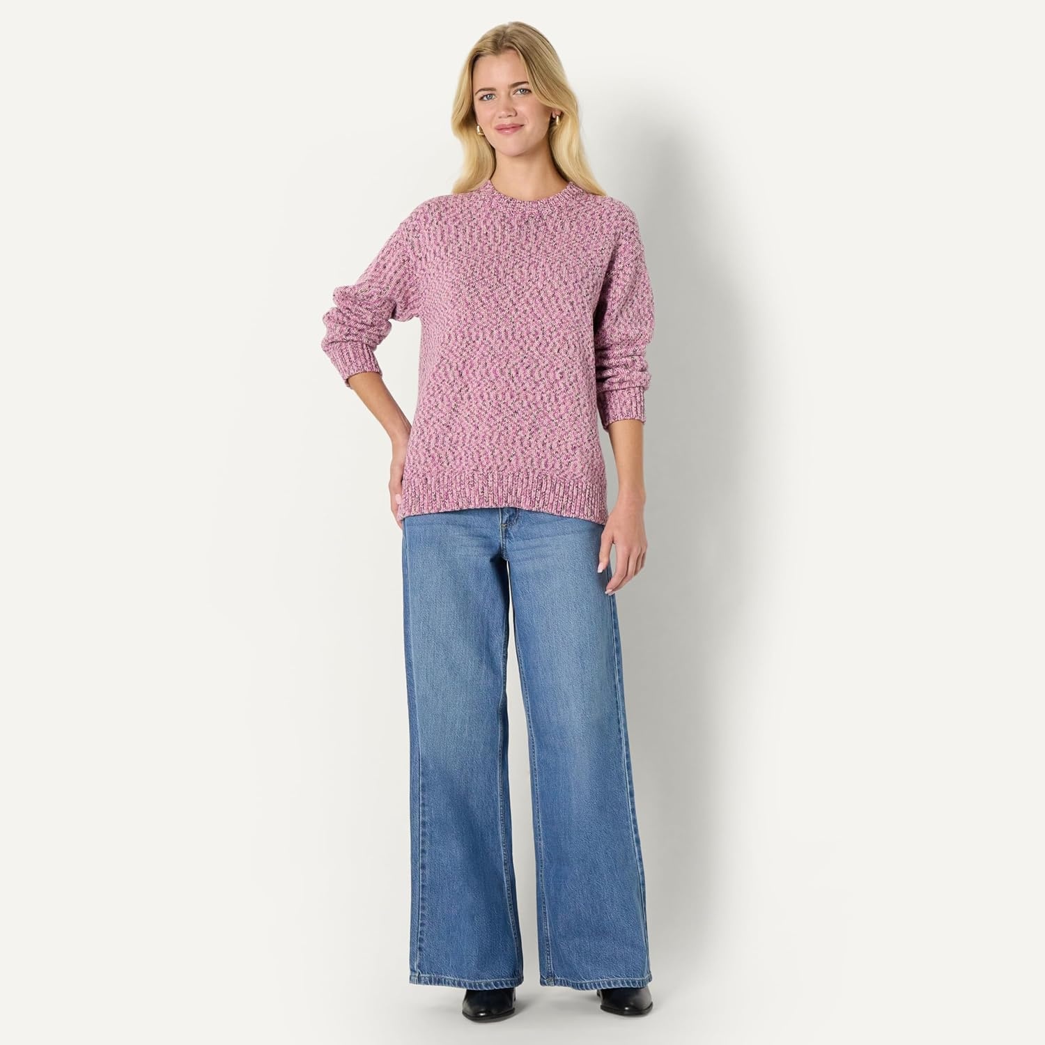 image:imageAmazon Essentials Womens OversizedFit Heavyweight Cotton Blend Crewneck Sweater MultiColor RibbedFuchsia Marl