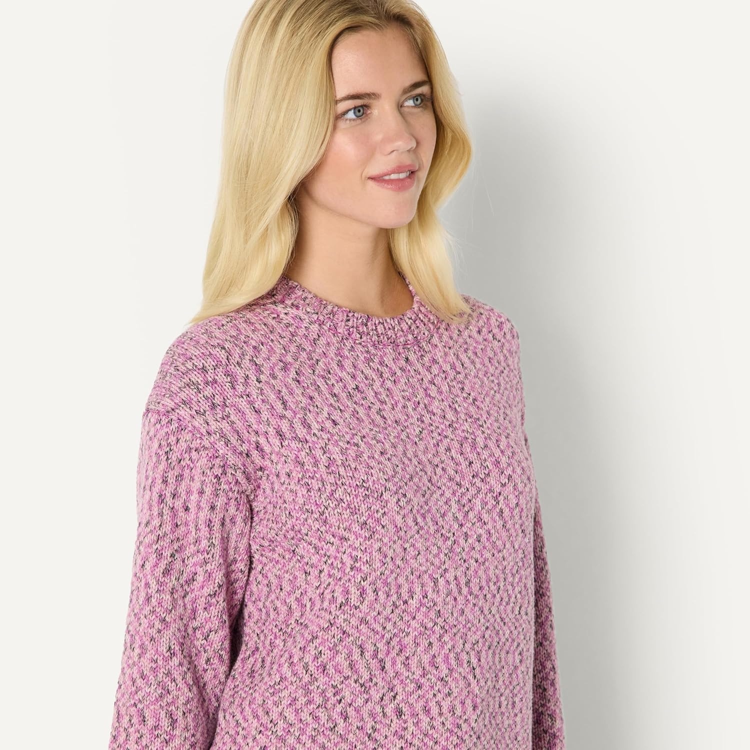 image:imageAmazon Essentials Womens OversizedFit Heavyweight Cotton Blend Crewneck Sweater MultiColor RibbedFuchsia Marl