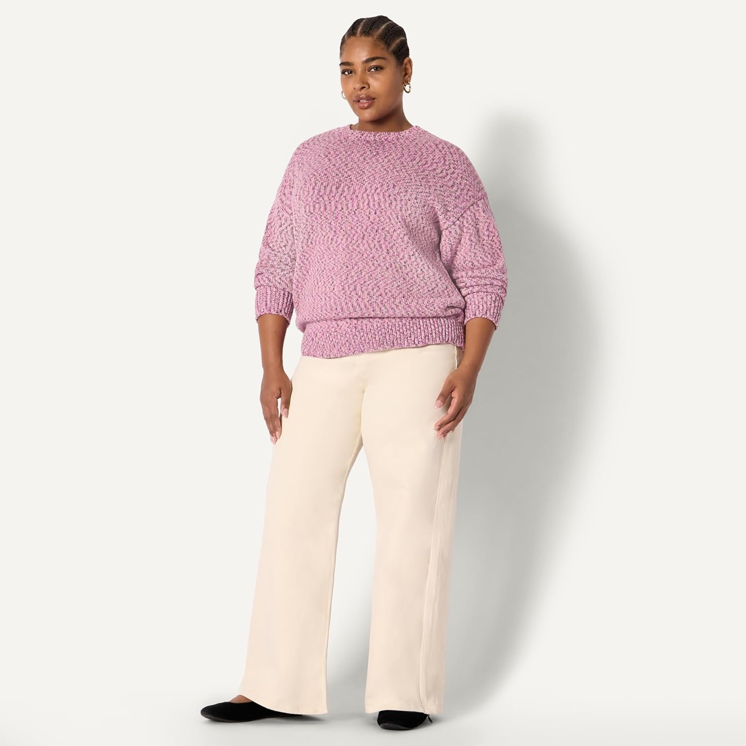 image:imageAmazon Essentials Womens OversizedFit Heavyweight Cotton Blend Crewneck Sweater MultiColor RibbedFuchsia Marl