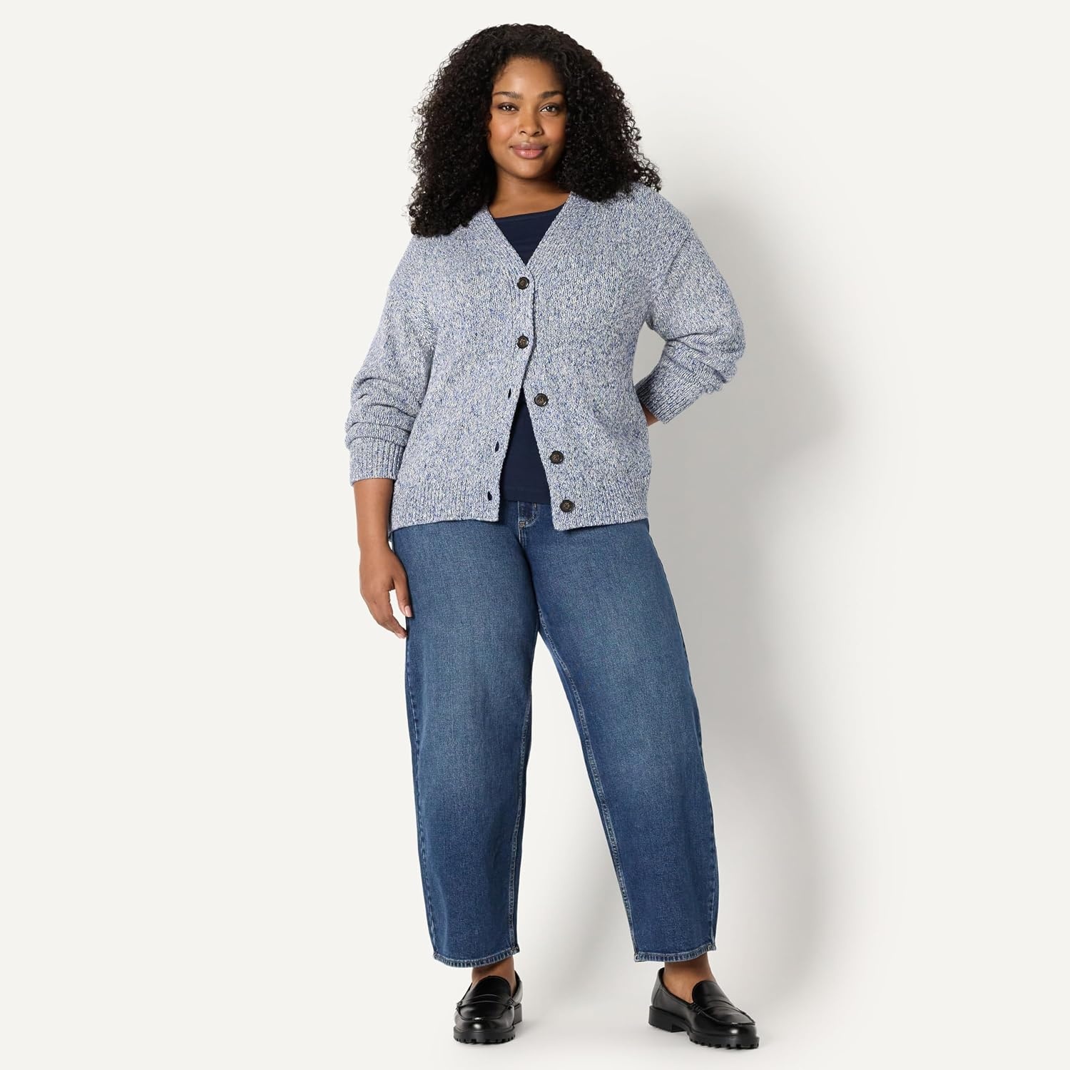 image:imageAmazon Essentials Womens OversizedFit MultiColor Heavyweight Cotton Blend ButtonUp Cardigan with Deep VNecklineBright Blue Marl