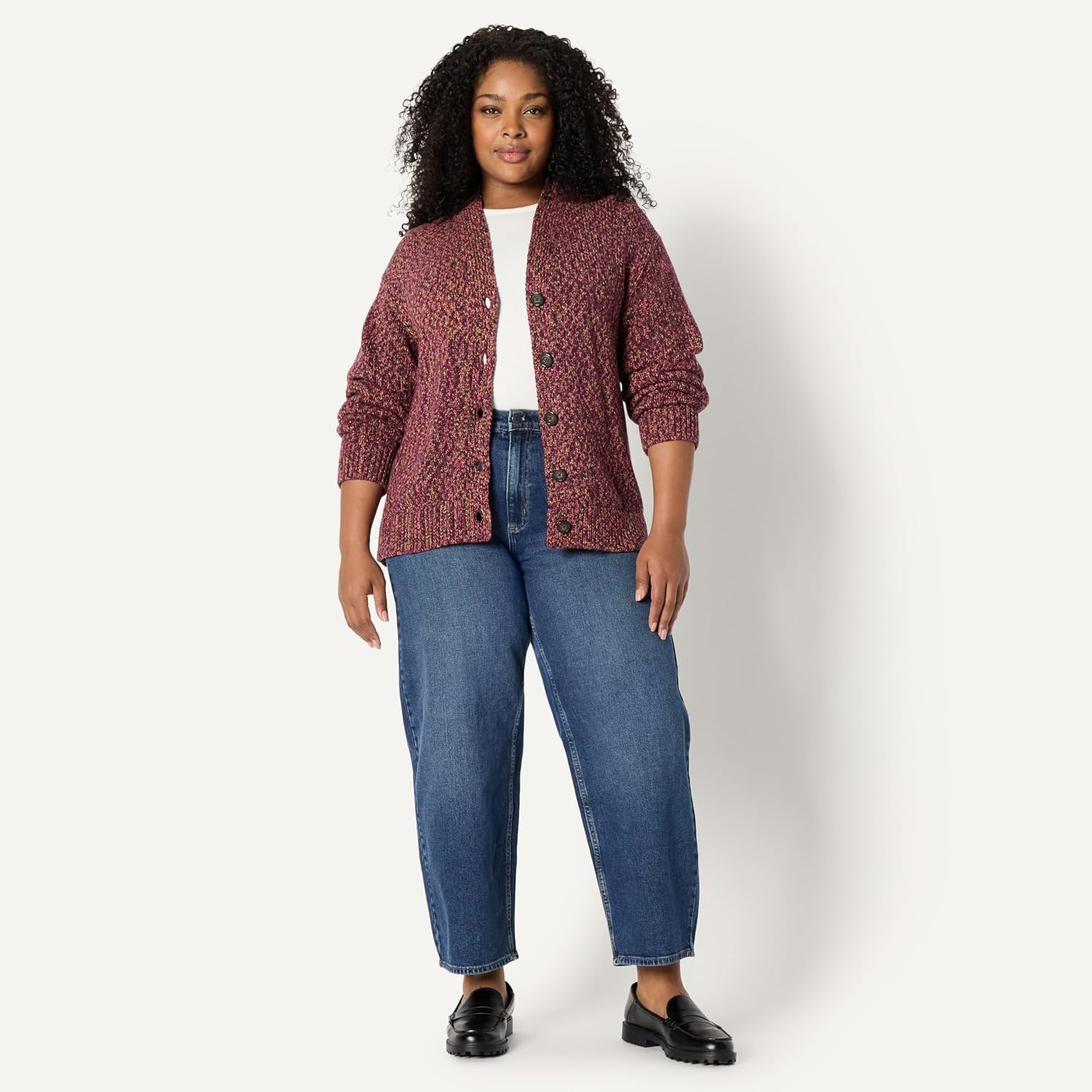 image:imageAmazon Essentials Womens OversizedFit MultiColor Heavyweight Cotton Blend ButtonUp Cardigan with Deep VNecklineBurgundy Marl