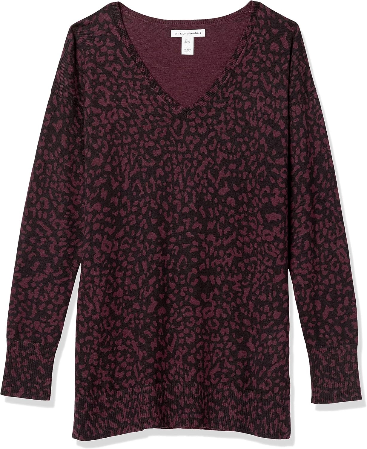 image:imageAmazon Essentials Womens Regular Fit Lightweight VNeck Tunic Sweater Long SleeveBlack Animal Print