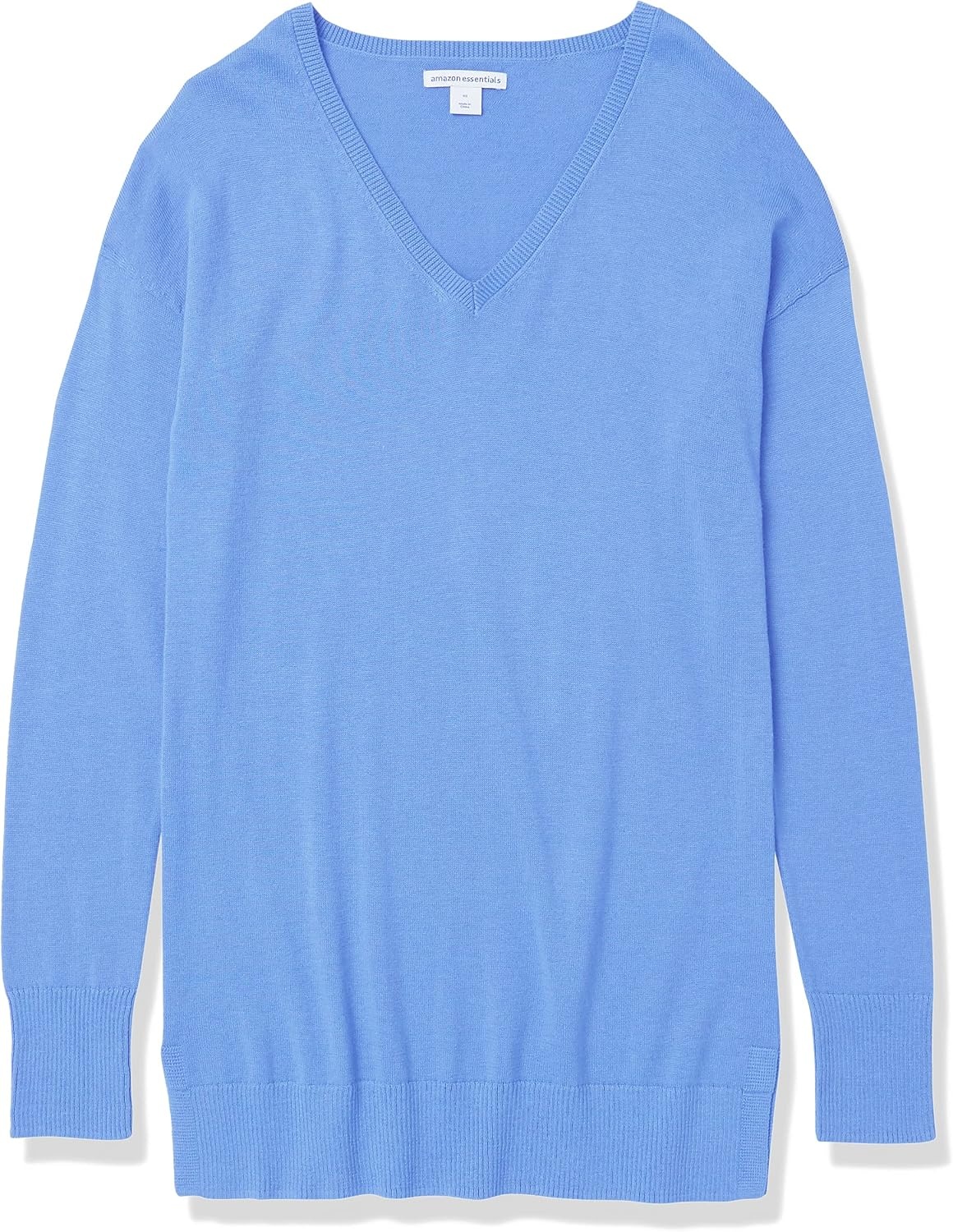 image:imageAmazon Essentials Womens Regular Fit Lightweight VNeck Tunic Sweater Long SleeveBlue