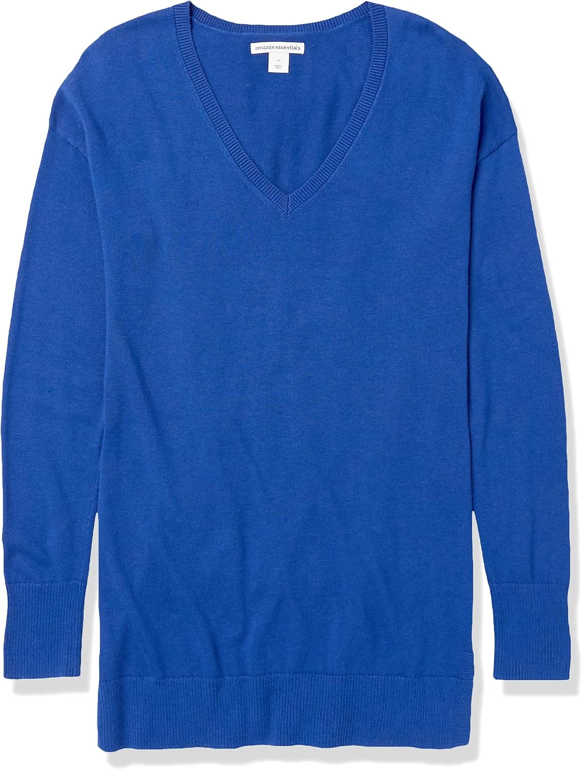 image:imageAmazon Essentials Womens Regular Fit Lightweight VNeck Tunic Sweater Long SleeveBright Blue