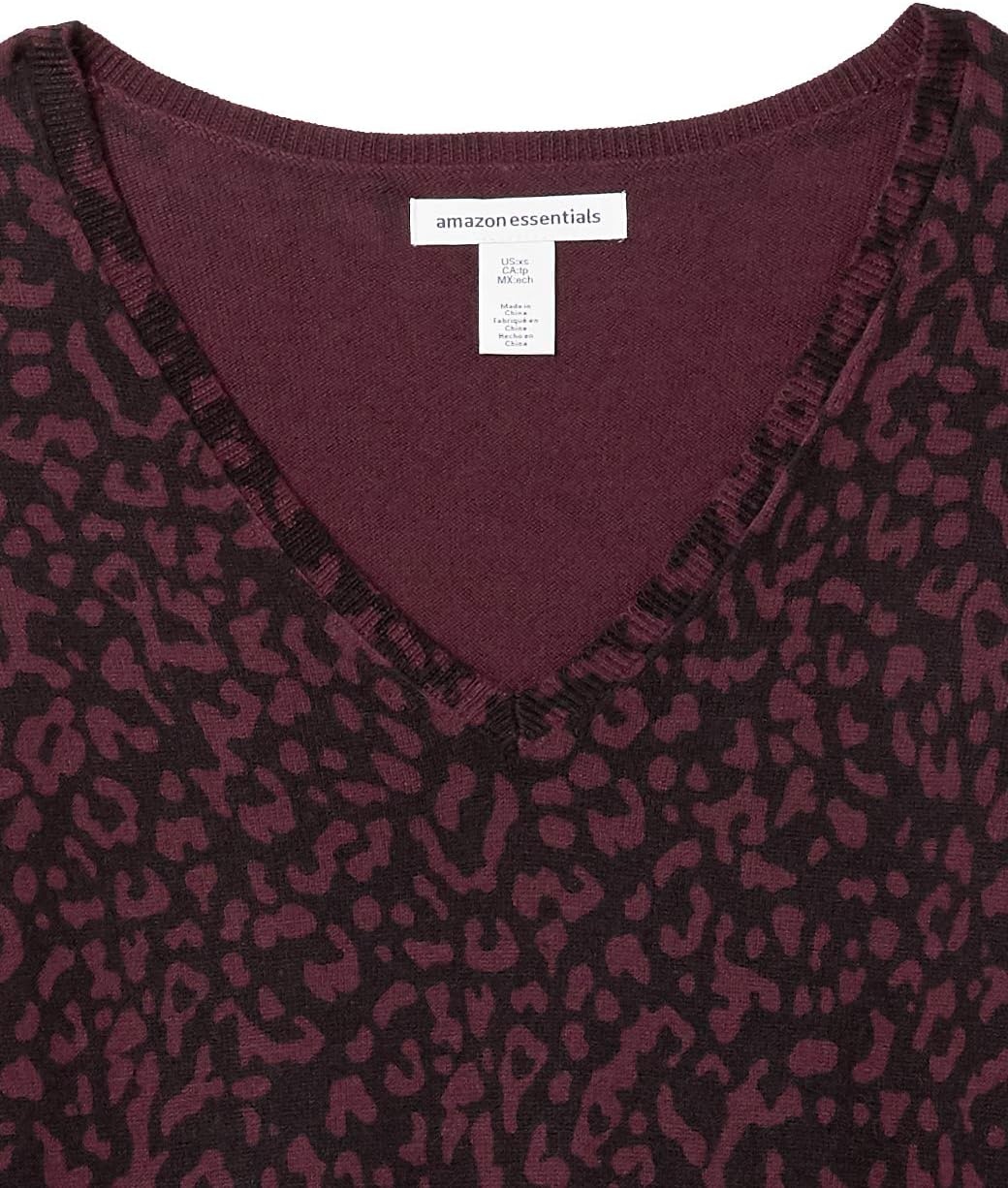 image:imageAmazon Essentials Womens Regular Fit Lightweight VNeck Tunic Sweater Long SleeveBurgundy Animal