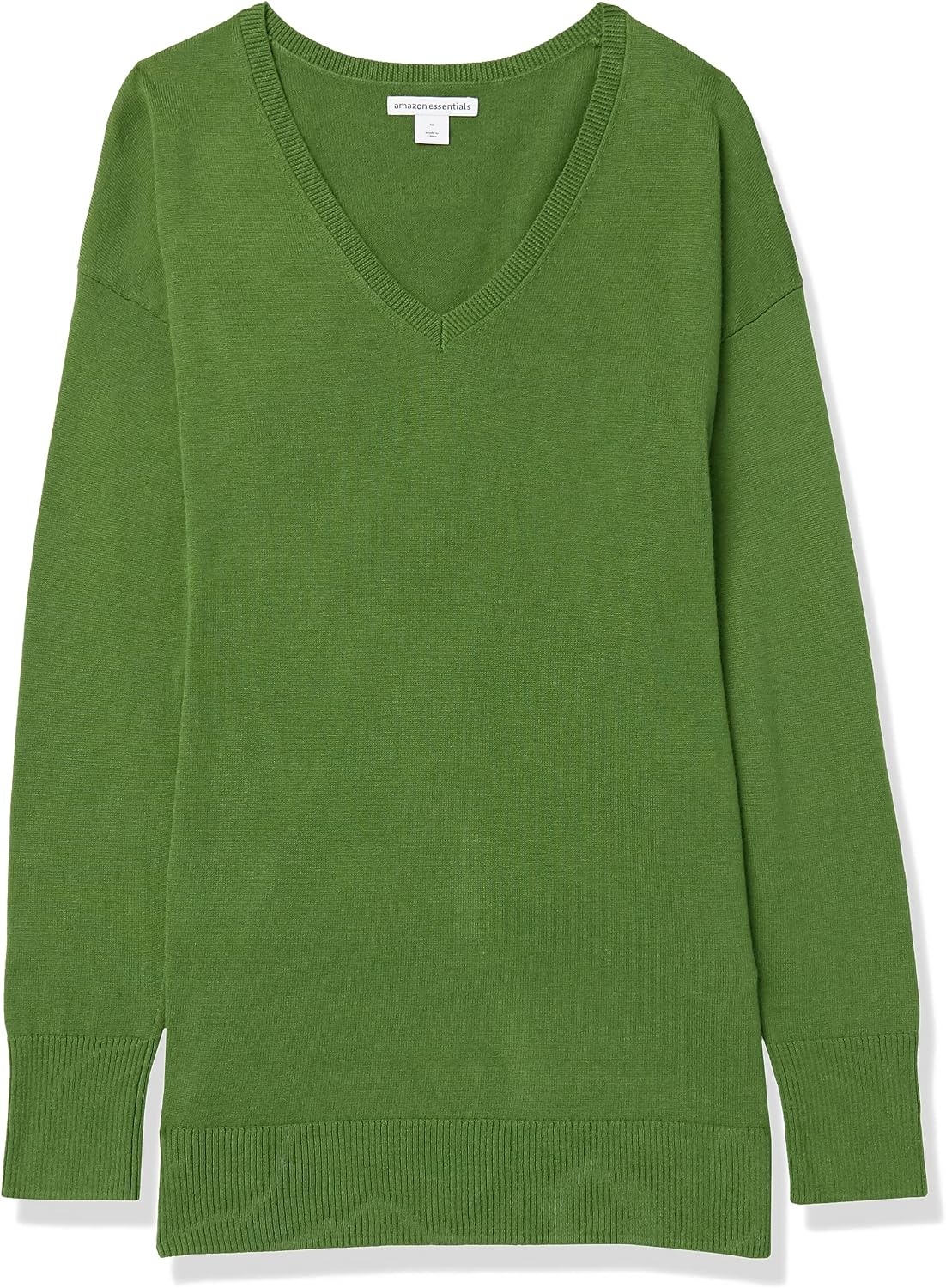image:imageAmazon Essentials Womens Regular Fit Lightweight VNeck Tunic Sweater Long SleeveGreen